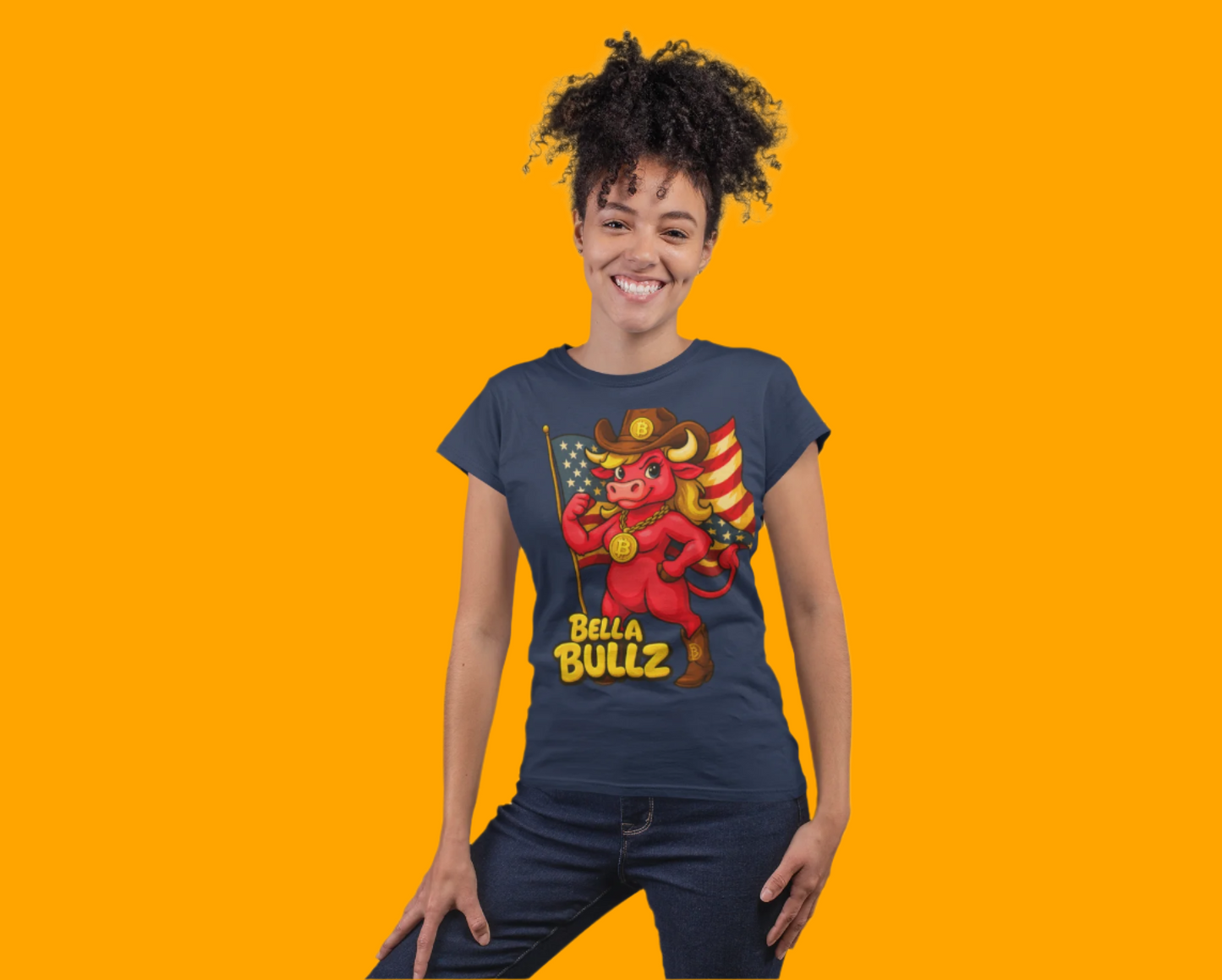 Bella Bullz Women's Cotton Tee - Proud Bitcoin Cowgirl Crypto Lovers Design