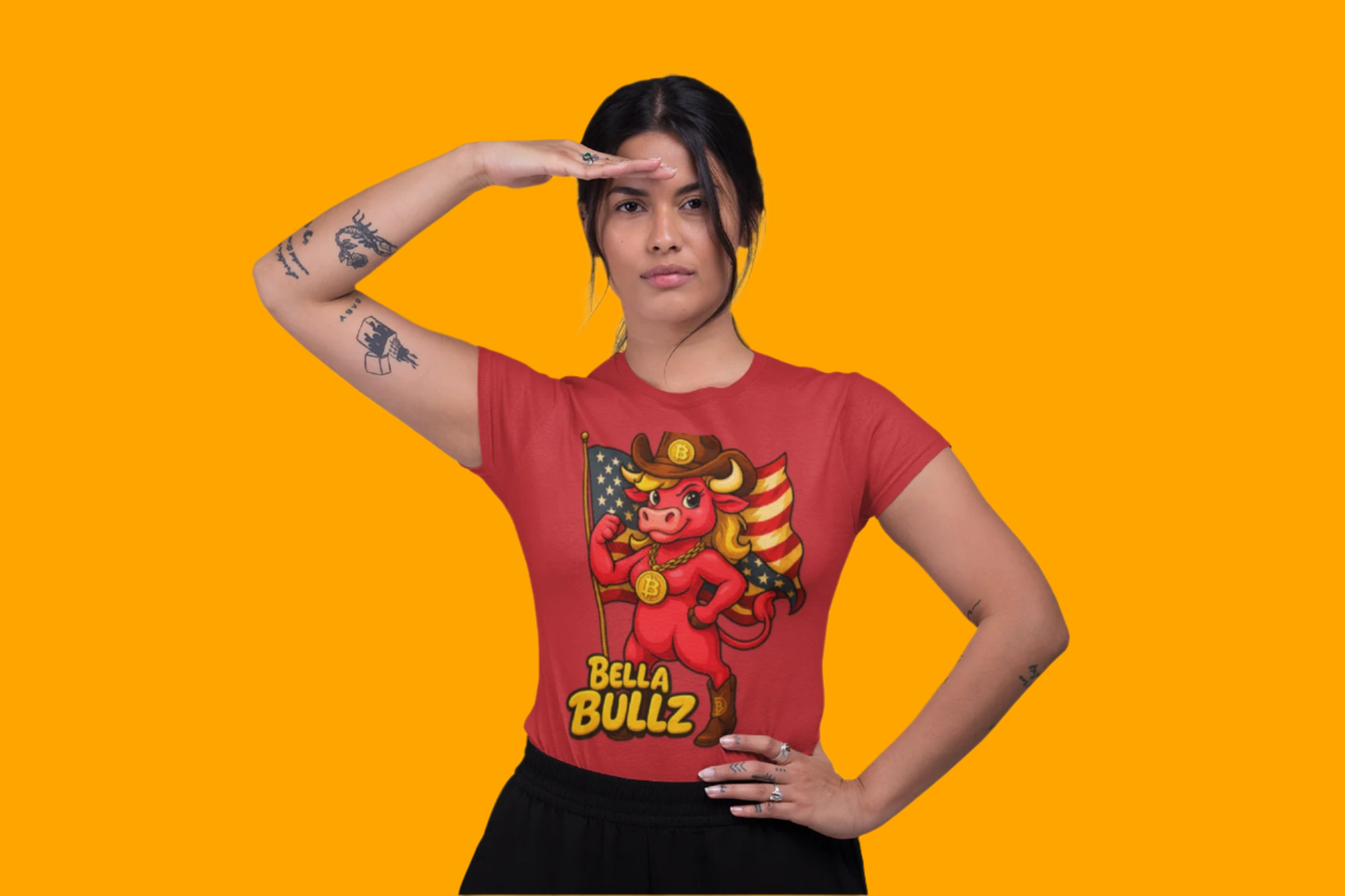 Bella Bullz Women's Cotton Tee - Proud Bitcoin Cowgirl Crypto Lovers Design