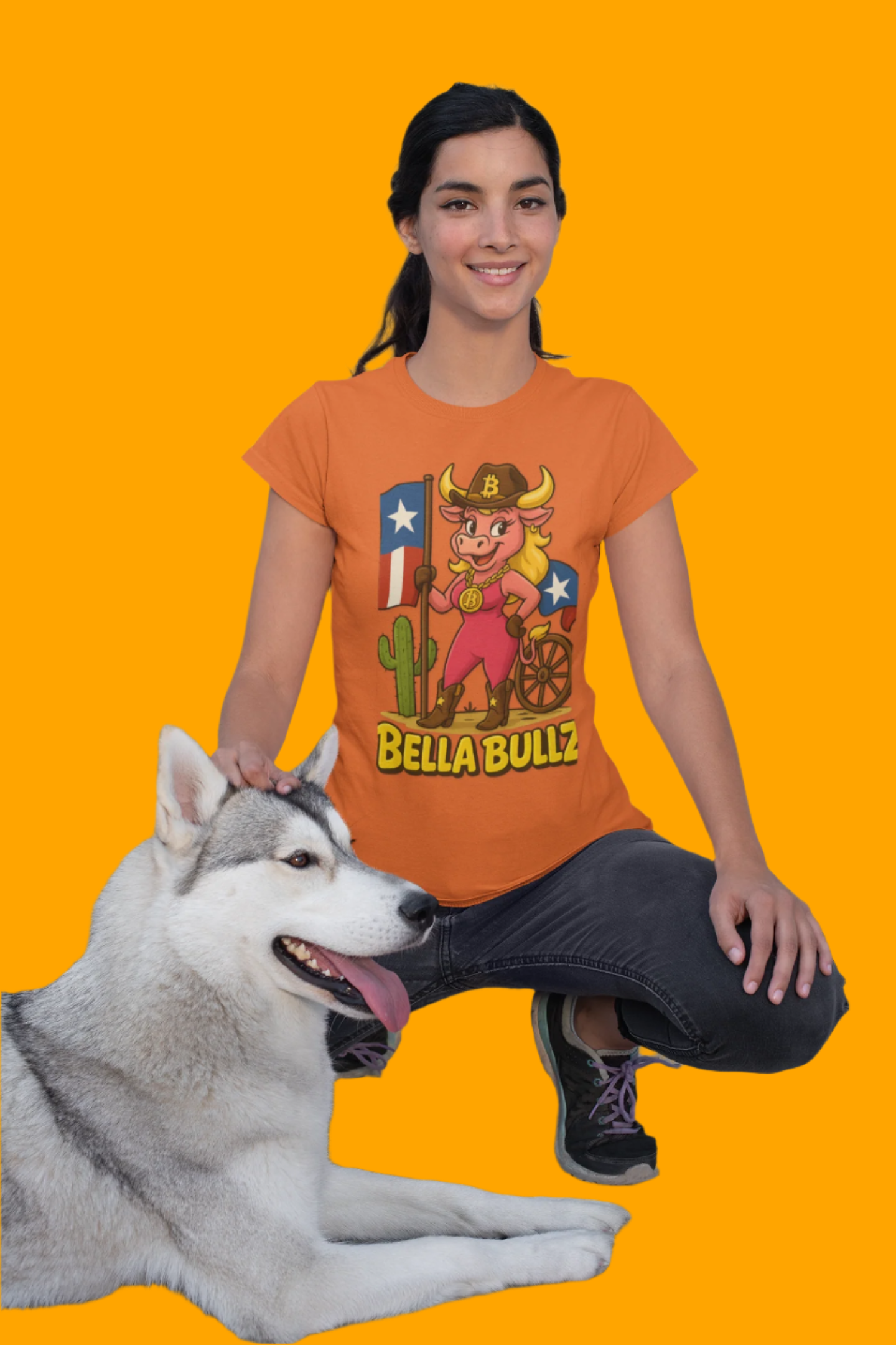 Texas Crypto Women Bella Bull T-Shirt | Fun Graphic Quality Tee for Casual Wear, Gifts for Her, Rodeo and Texan Pride
