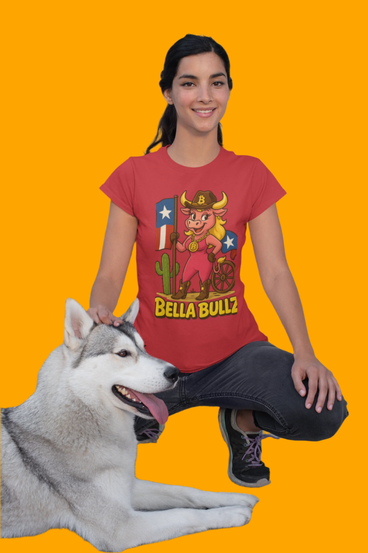 Texas Crypto Women Bella Bull T-Shirt | Fun Graphic Quality Tee for Casual Wear, Gifts for Her, Rodeo and Texan Pride