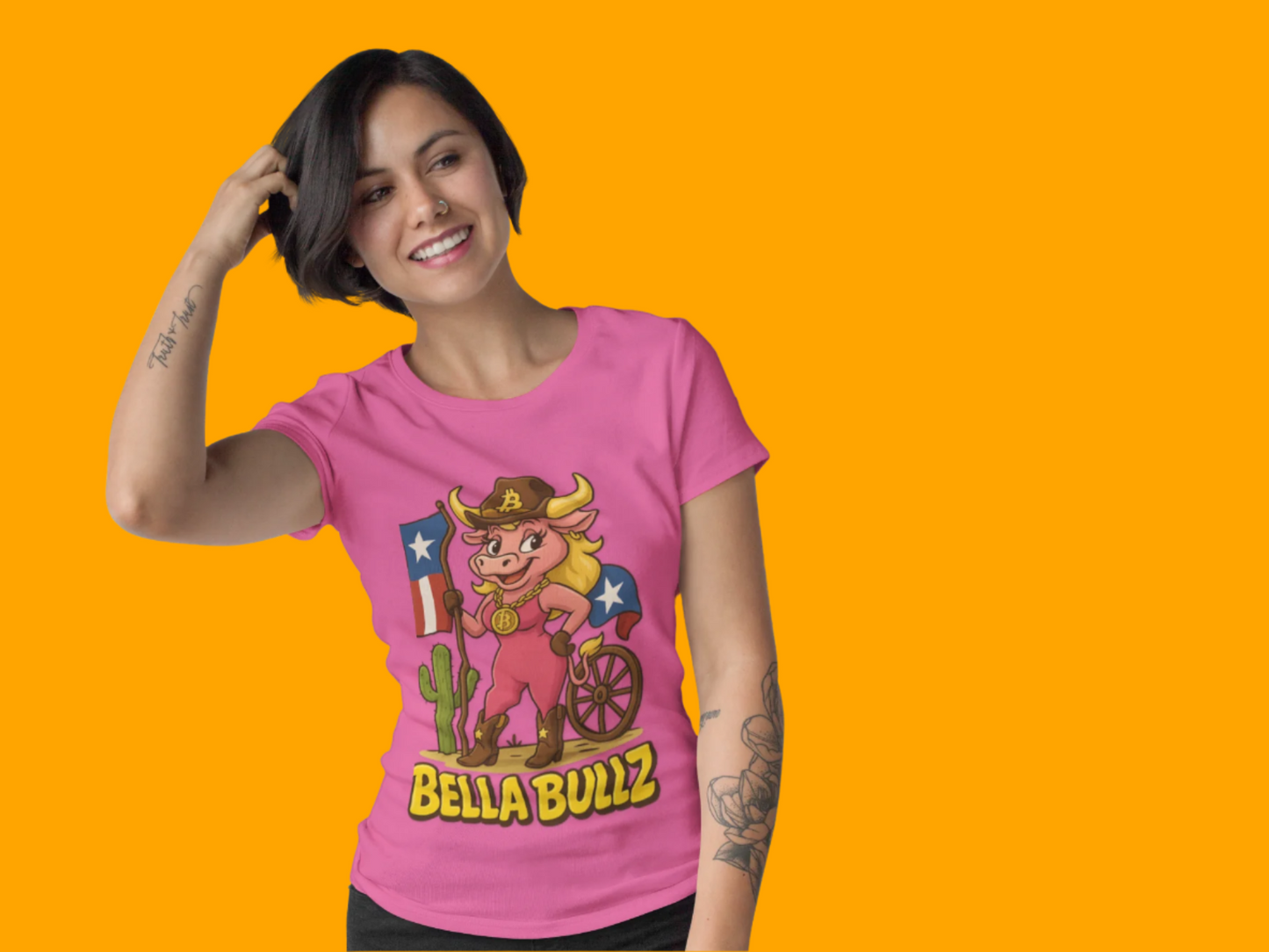 Texas Crypto Women Bella Bull T-Shirt | Fun Graphic Quality Tee for Casual Wear, Gifts for Her, Rodeo and Texan Pride