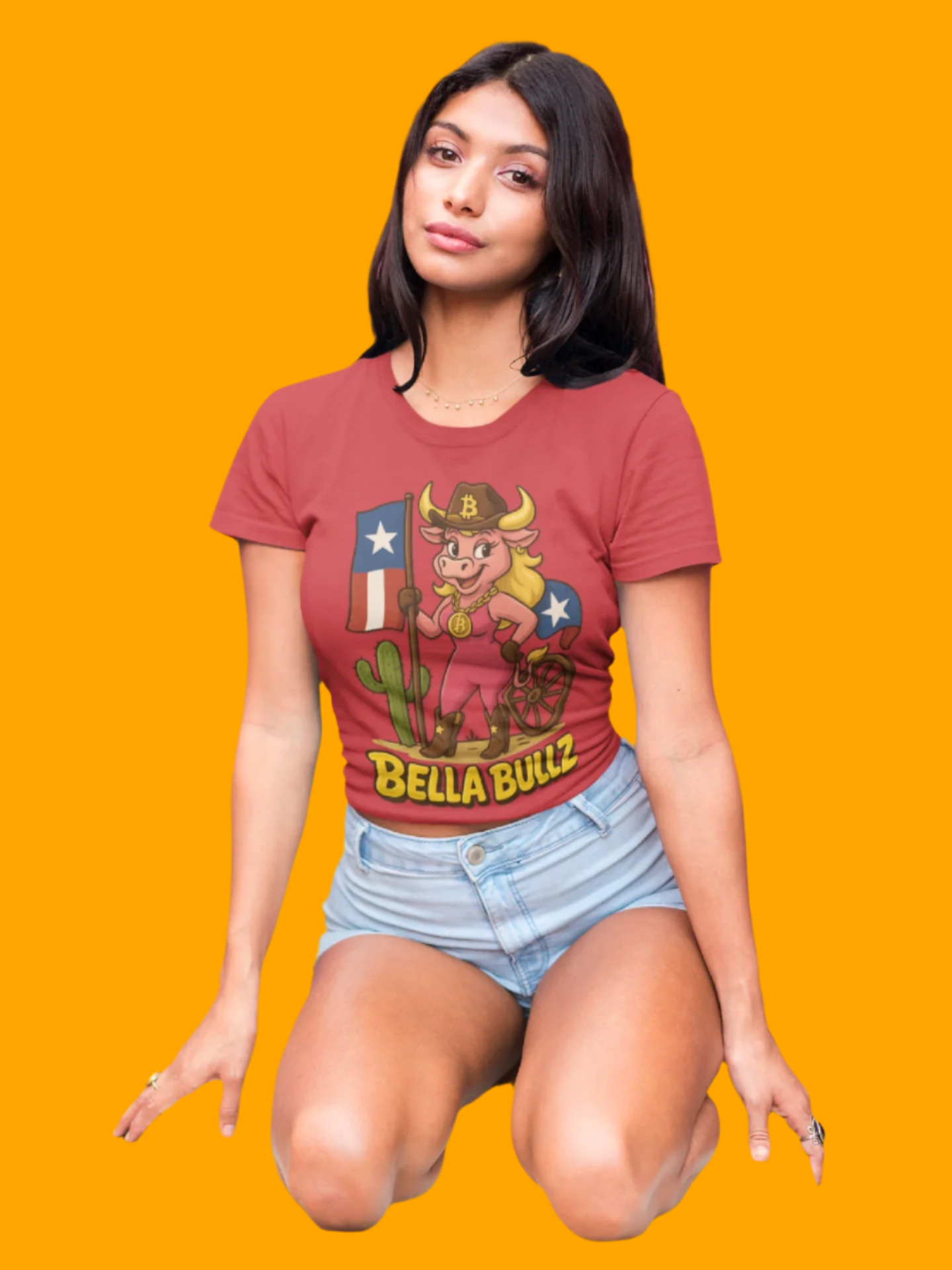 Texas Crypto Women Bella Bull T-Shirt | Fun Graphic Quality Tee for Casual Wear, Gifts for Her, Rodeo and Texan Pride