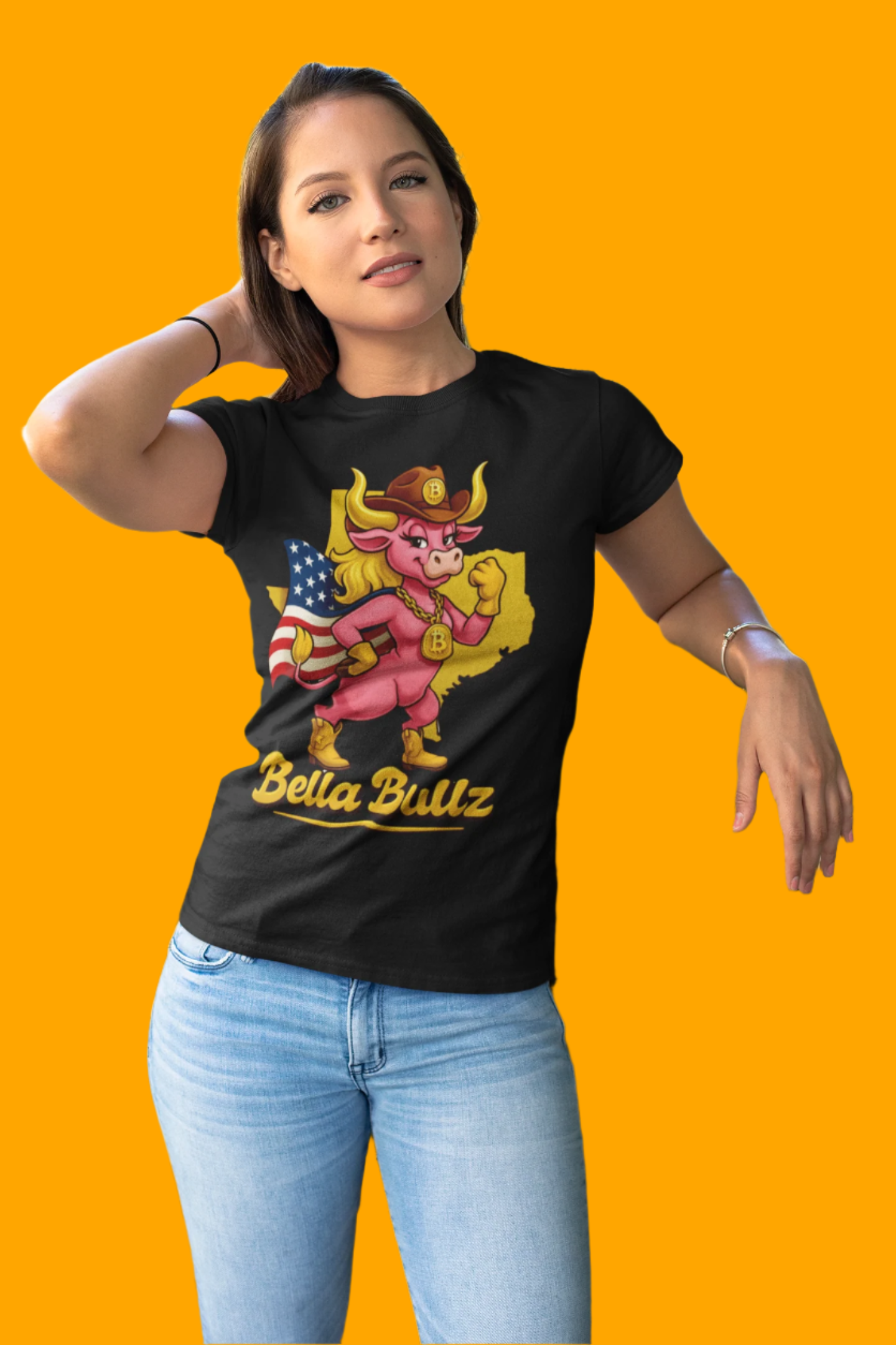Bella Bullz Women's Cotton Tee Fun Texas Cowgirl Design for Crypto Lovers of all Ages