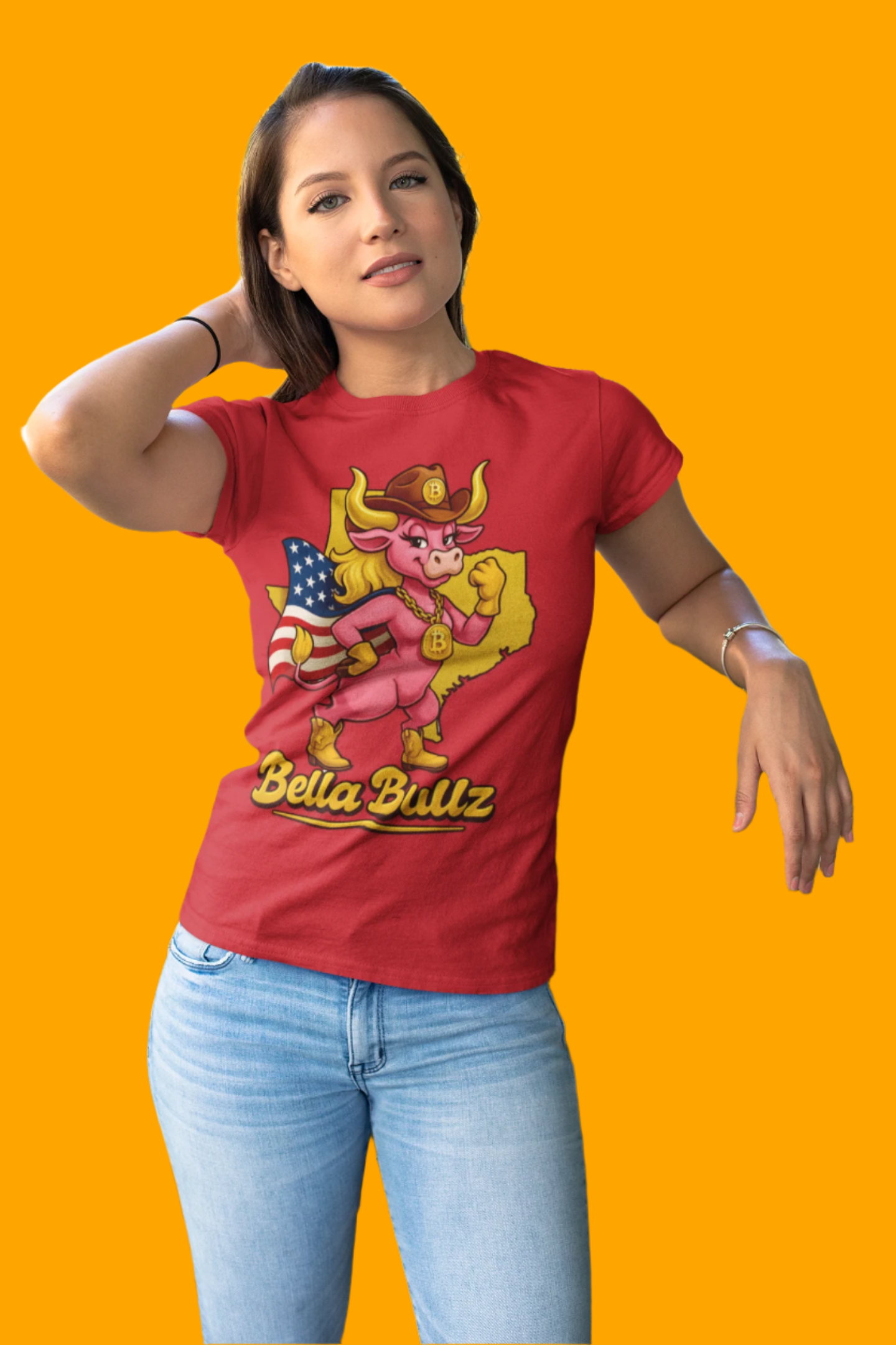 Bella Bullz Women's Cotton Tee Fun Texas Cowgirl Design for Crypto Lovers of all Ages