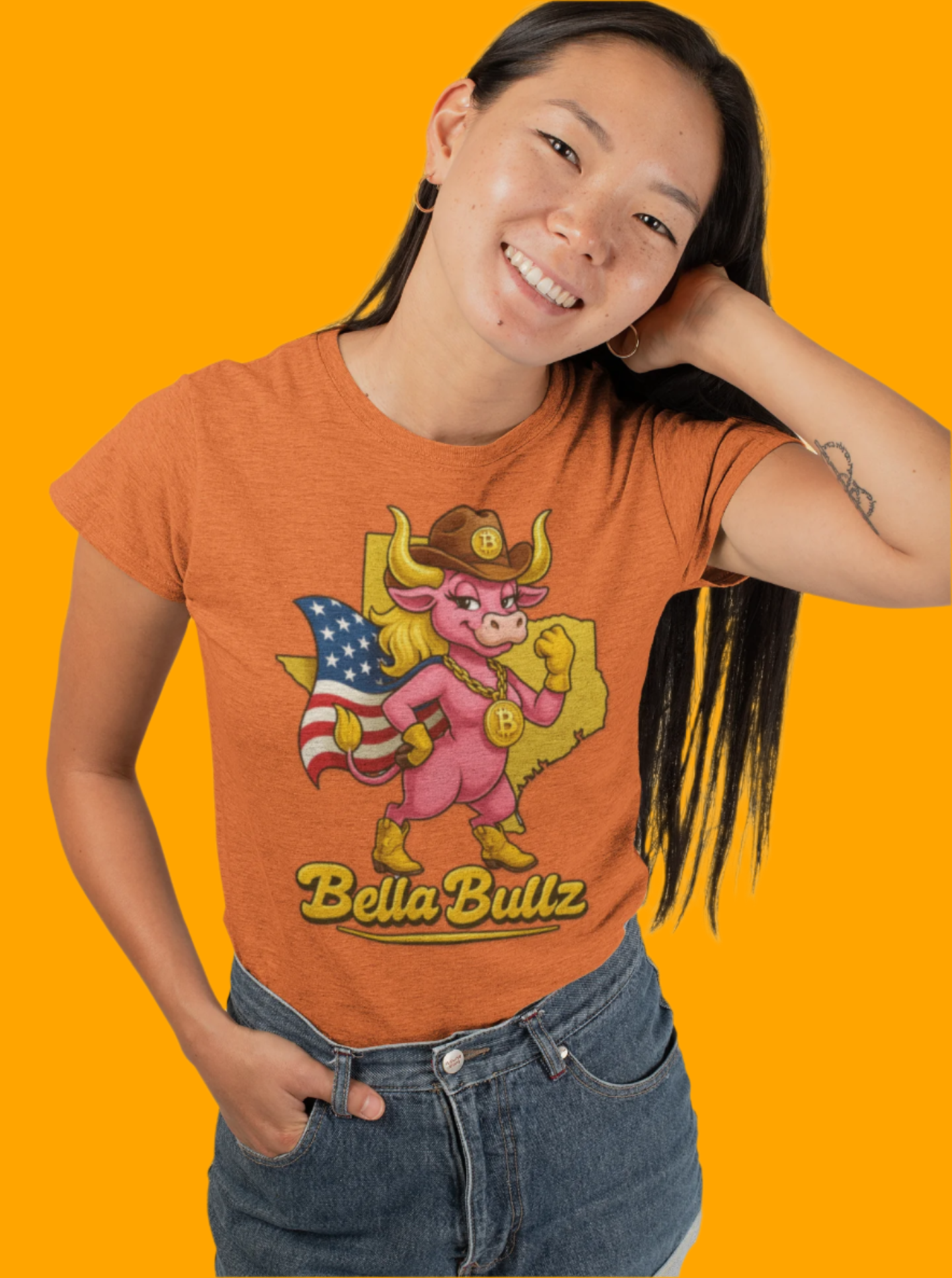 Bella Bullz Women's Cotton Tee Fun Texas Cowgirl Design for Crypto Lovers of all Ages