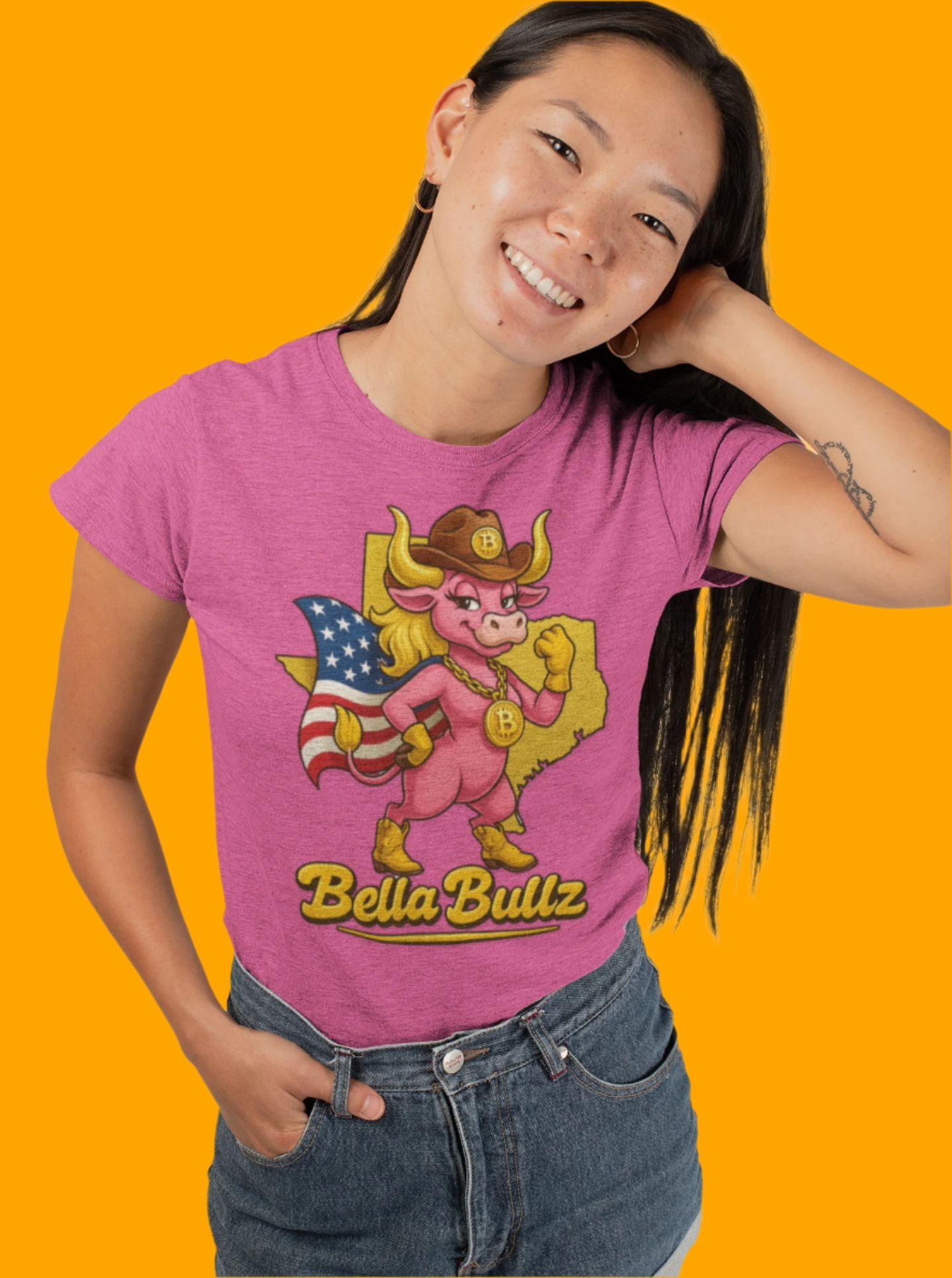 Bella Bullz Women's Cotton Tee Fun Texas Cowgirl Design for Crypto Lovers of all Ages