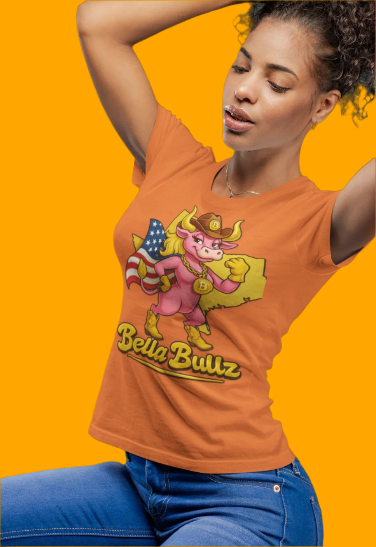 Bella Bullz Women's Cotton Tee Fun Texas Cowgirl Design for Crypto Lovers of all Ages