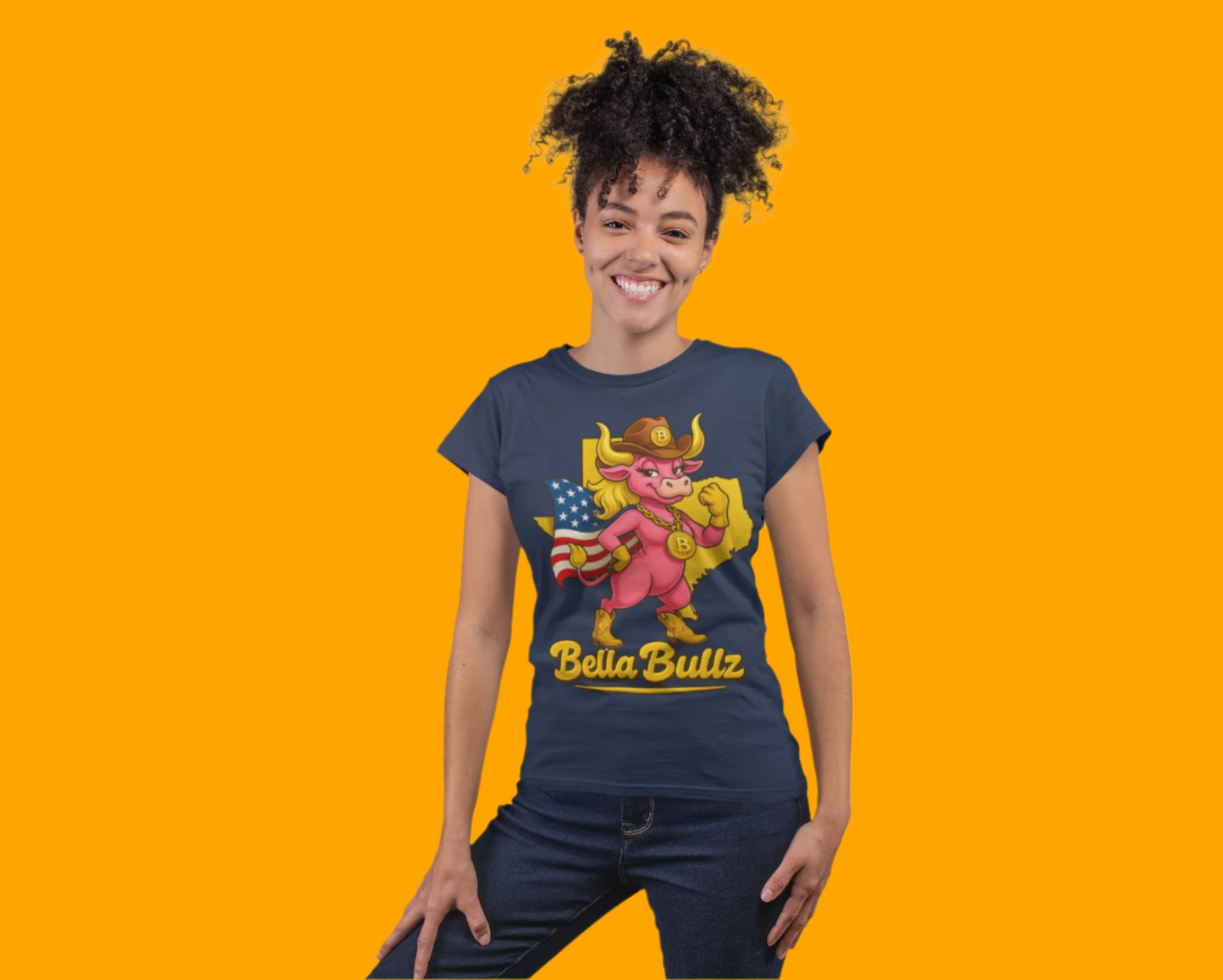Bella Bullz Women's Cotton Tee Fun Texas Cowgirl Design for Crypto Lovers of all Ages