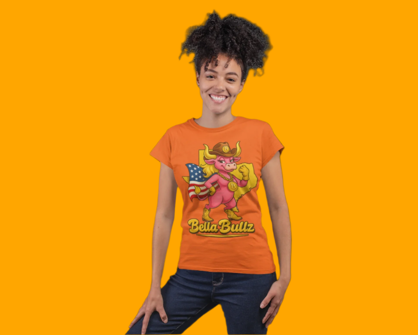 Bella Bullz Women's Cotton Tee Fun Texas Cowgirl Design for Crypto Lovers of all Ages