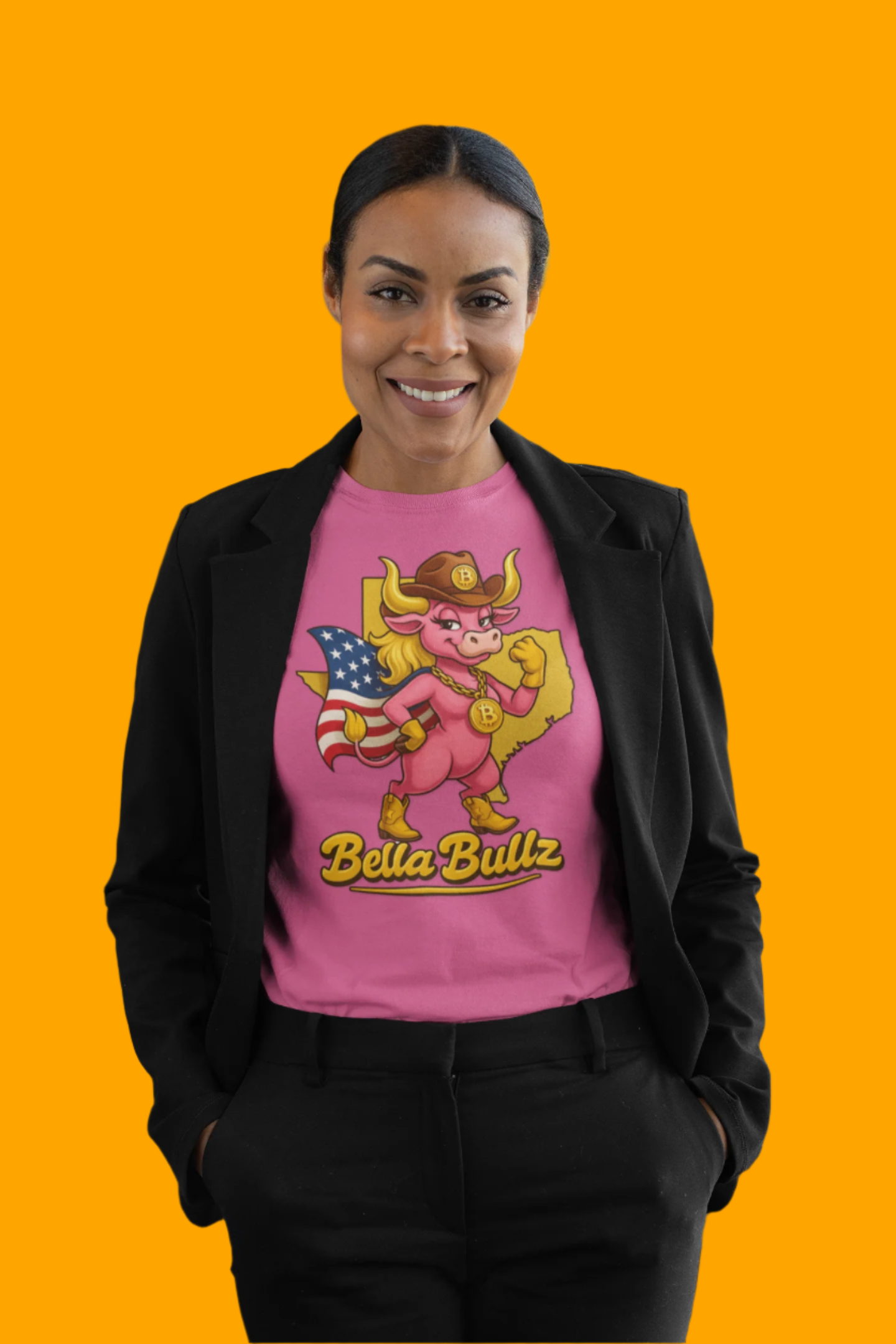 Bella Bullz Women's Cotton Tee Fun Texas Cowgirl Design for Crypto Lovers of all Ages