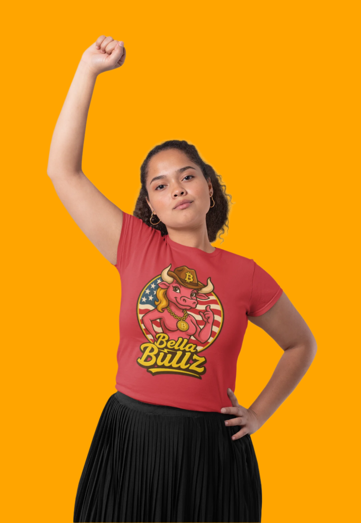 Bella Bullz Women's Limited Collection Cotton Tee - Crypto Graphic Tee with Cowgirl Bull Design Patriotic Limited Edition