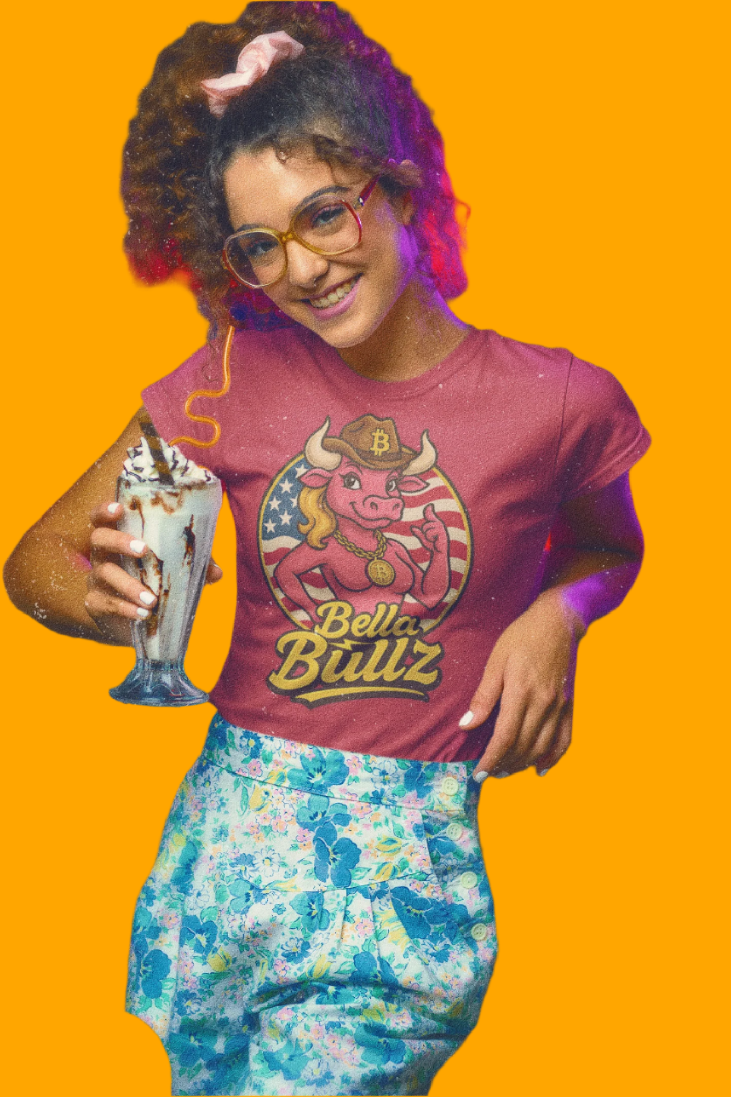 Bella Bullz Women's Limited Collection Cotton Tee - Crypto Graphic Tee with Cowgirl Bull Design Patriotic Limited Edition