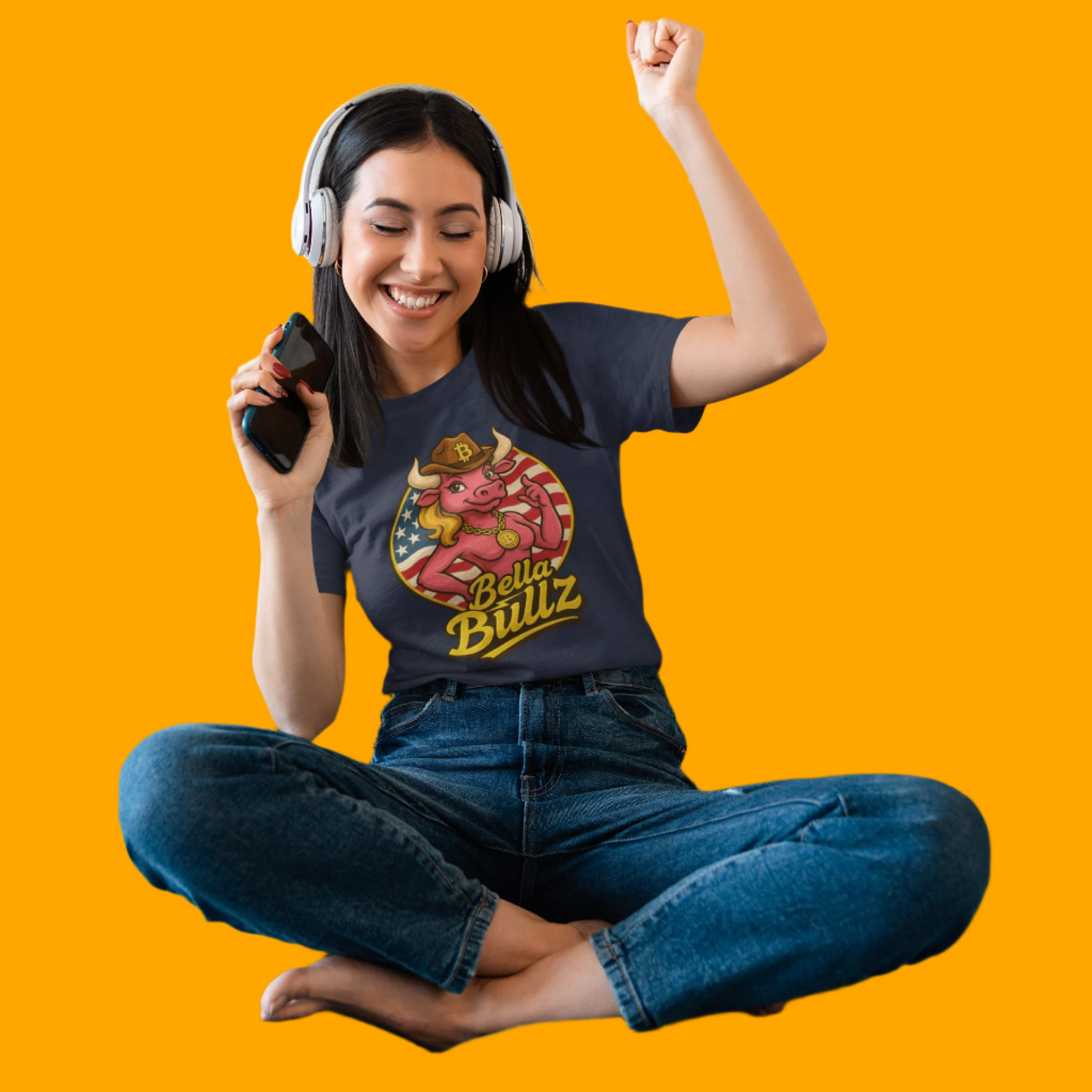 Bella Bullz Women's Limited Collection Cotton Tee - Crypto Graphic Tee with Cowgirl Bull Design Patriotic Limited Edition