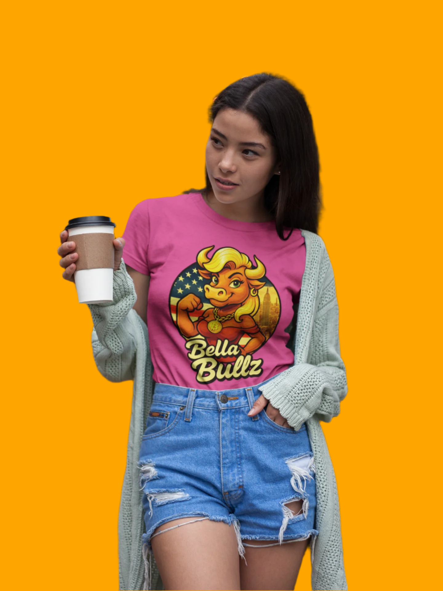 Empowering Women's Crypto Cotton Tee - Bella Bullz Limited Design High Quality Cotton Summer Shirt