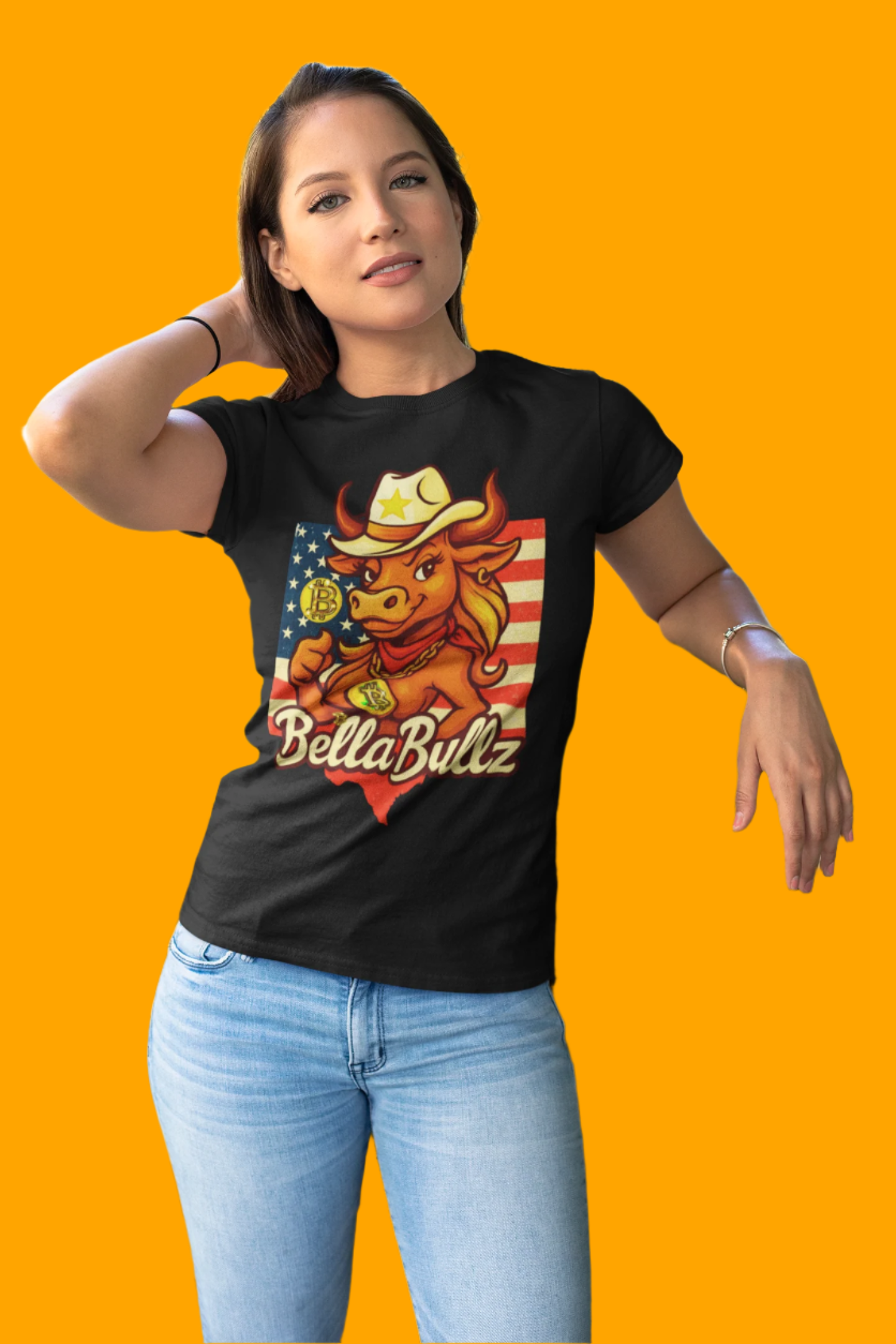 Bella Bullz Women's Fashion Cotton Tee - Fun Texas Crypto Cowgirl Design