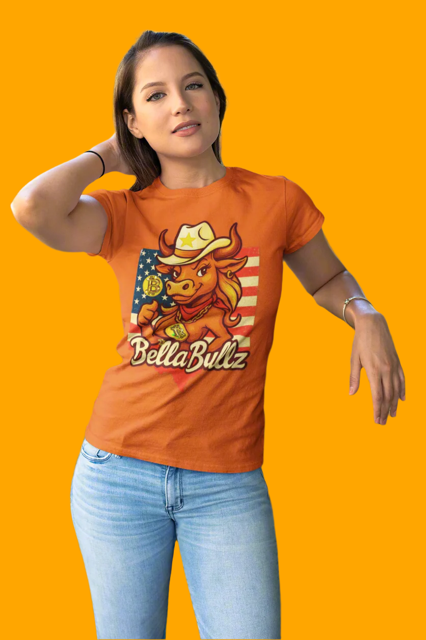 Bella Bullz Women's Fashion Cotton Tee - Fun Texas Crypto Cowgirl Design