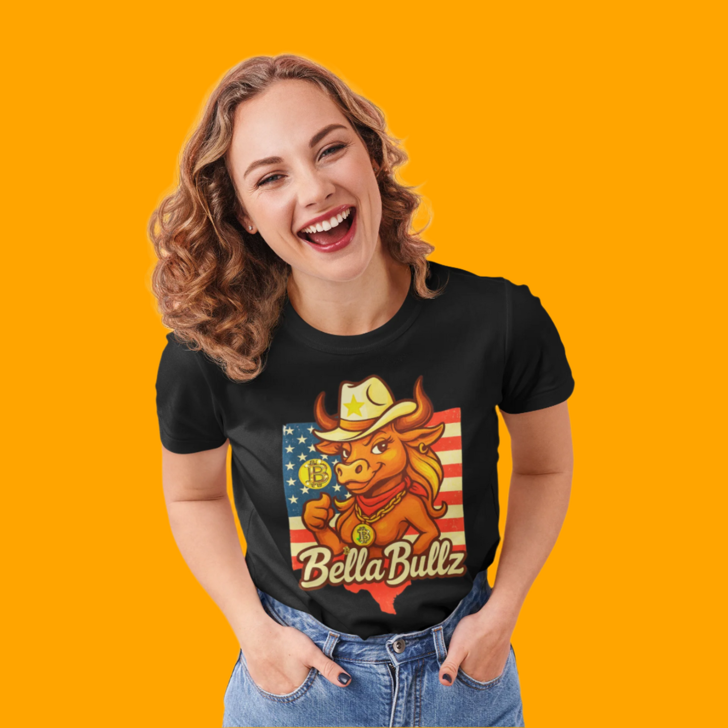 Bella Bullz Women's Fashion Cotton Tee - Fun Texas Crypto Cowgirl Design