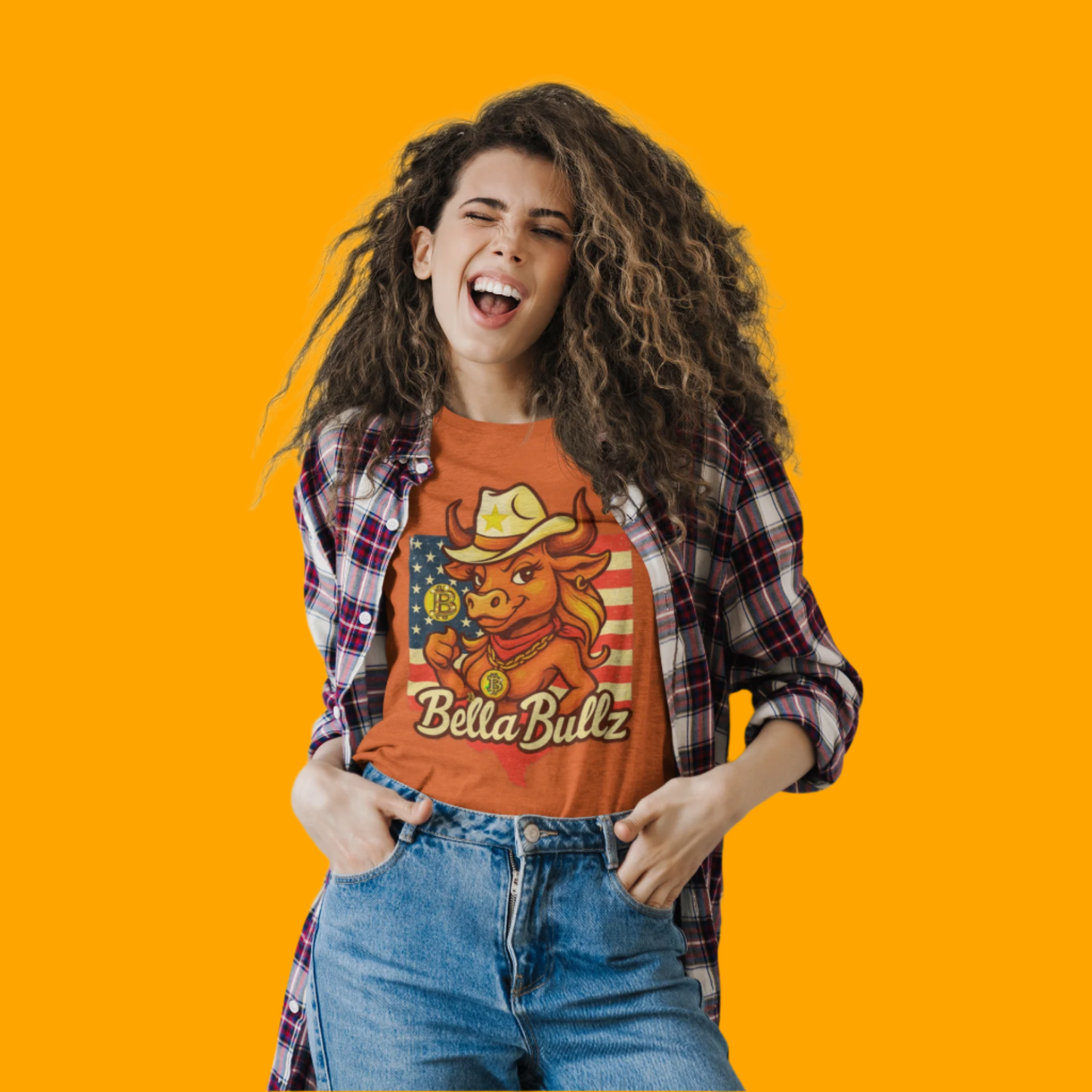 Bella Bullz Women's Fashion Cotton Tee - Fun Texas Crypto Cowgirl Design