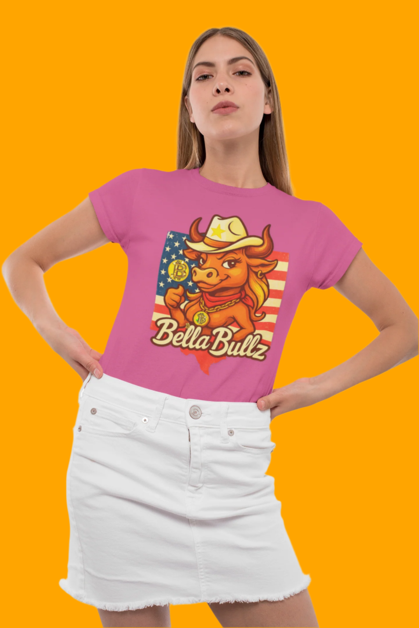 Bella Bullz Women's Fashion Cotton Tee - Fun Texas Crypto Cowgirl Design