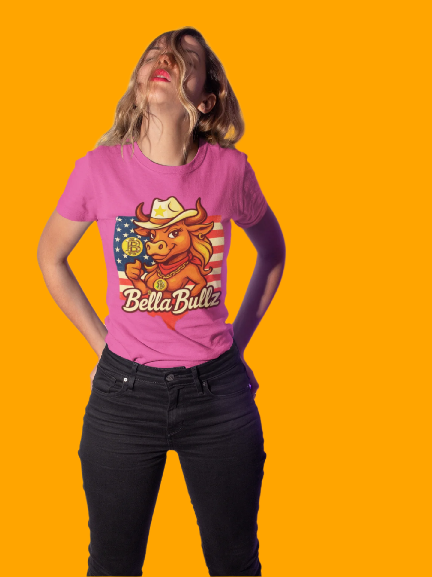 Bella Bullz Women's Fashion Cotton Tee - Fun Texas Crypto Cowgirl Design