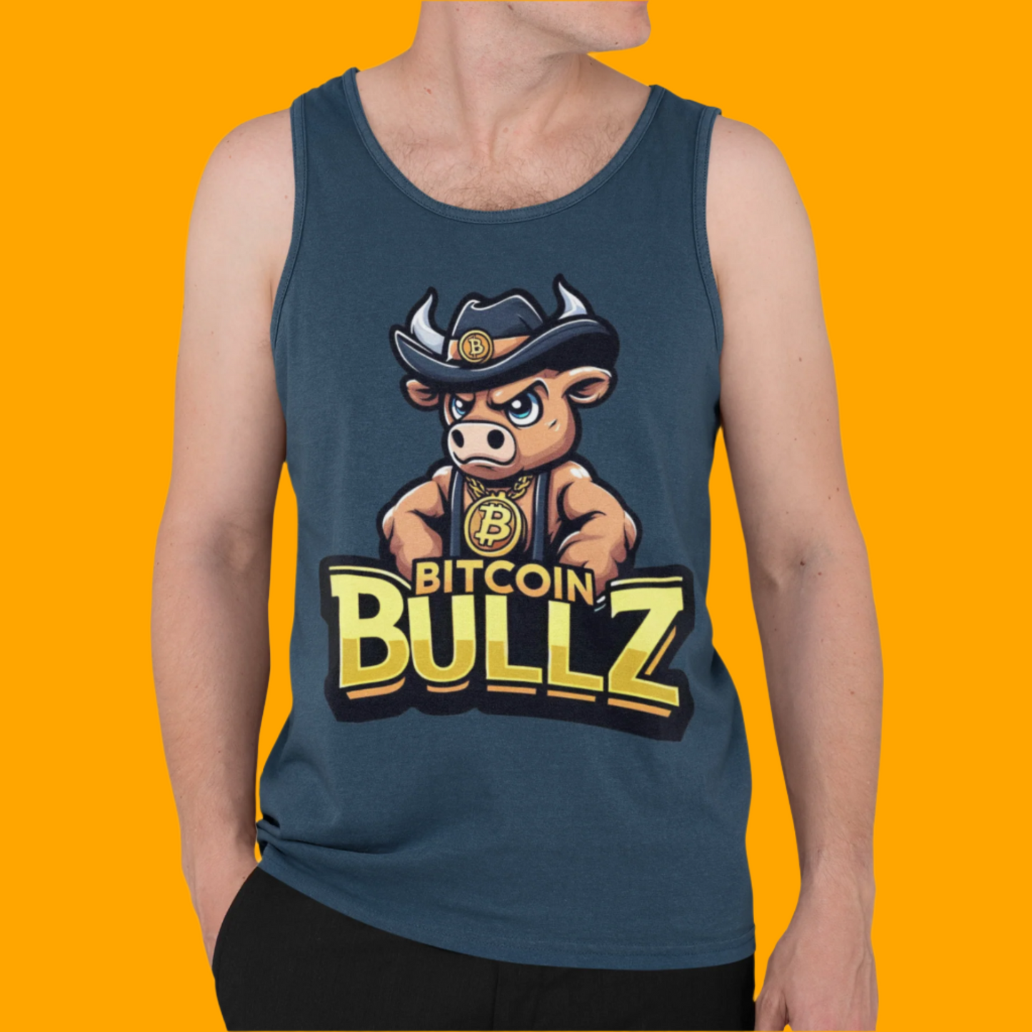 Bitcoin Bullz Garment-Dyed Tank Top | Crypto Lover Gift | Men's Summer Wear | Graphic Tee for Festivals, Beach, Gym