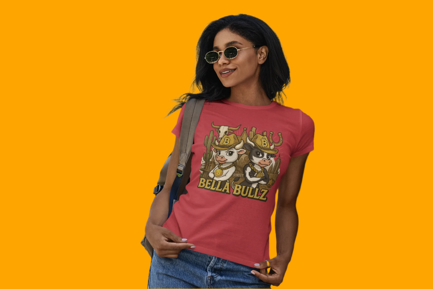 Cowgirl Themed Women's Midweight Cotton Tee - Bella Bullz Graphic Shirt, Casual Wear, Gift for Cowgirls, Rodeo Apparel, Unique Graphic Tee