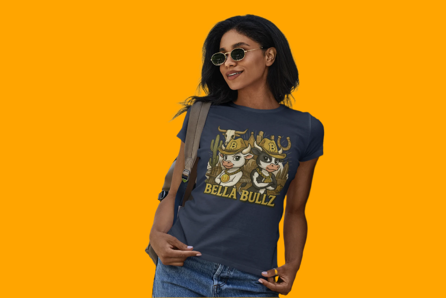 Cowgirl Themed Women's Midweight Cotton Tee - Bella Bullz Graphic Shirt, Casual Wear, Gift for Cowgirls, Rodeo Apparel, Unique Graphic Tee