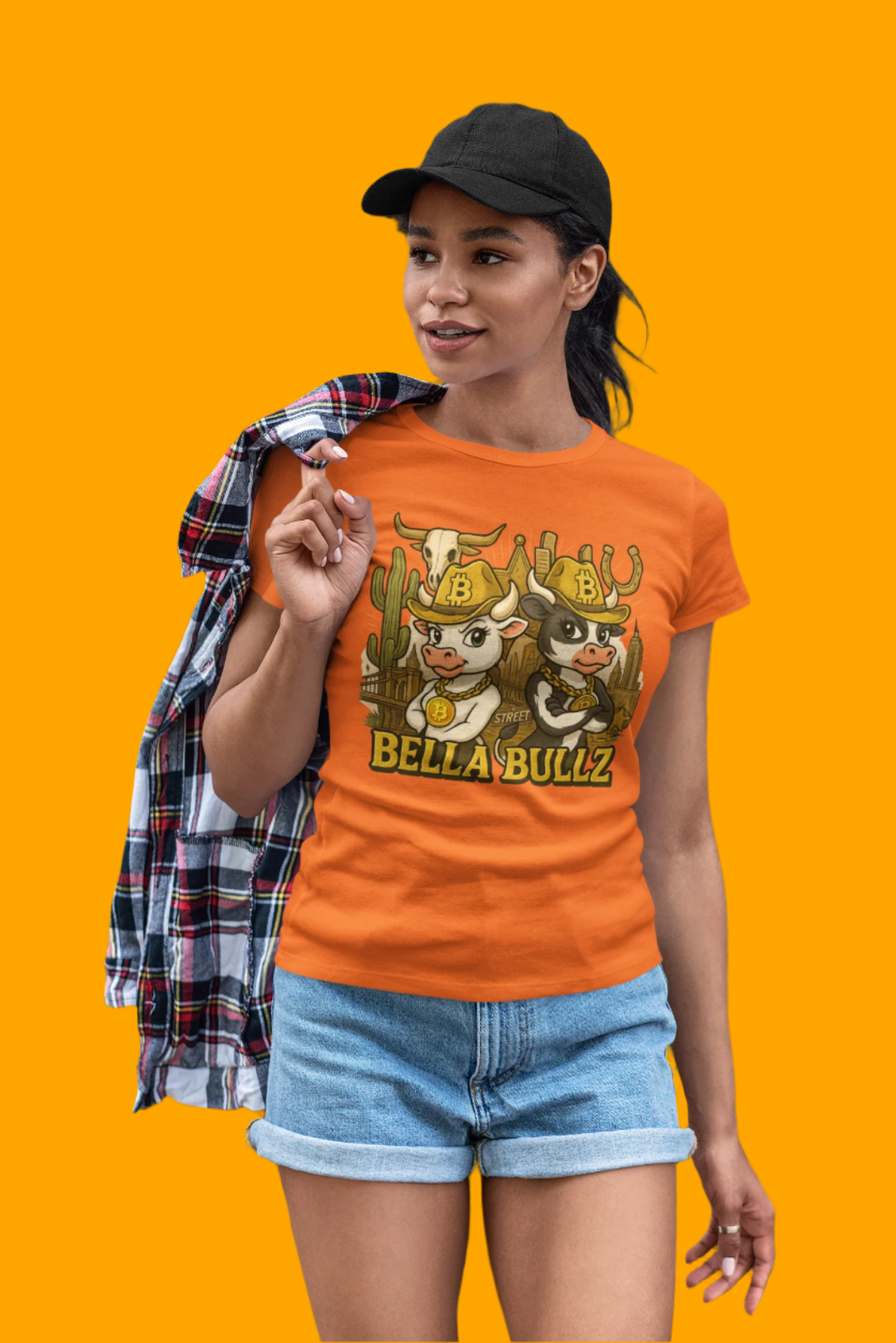 Cowgirl Themed Women's Midweight Cotton Tee - Bella Bullz Graphic Shirt, Casual Wear, Gift for Cowgirls, Rodeo Apparel, Unique Graphic Tee
