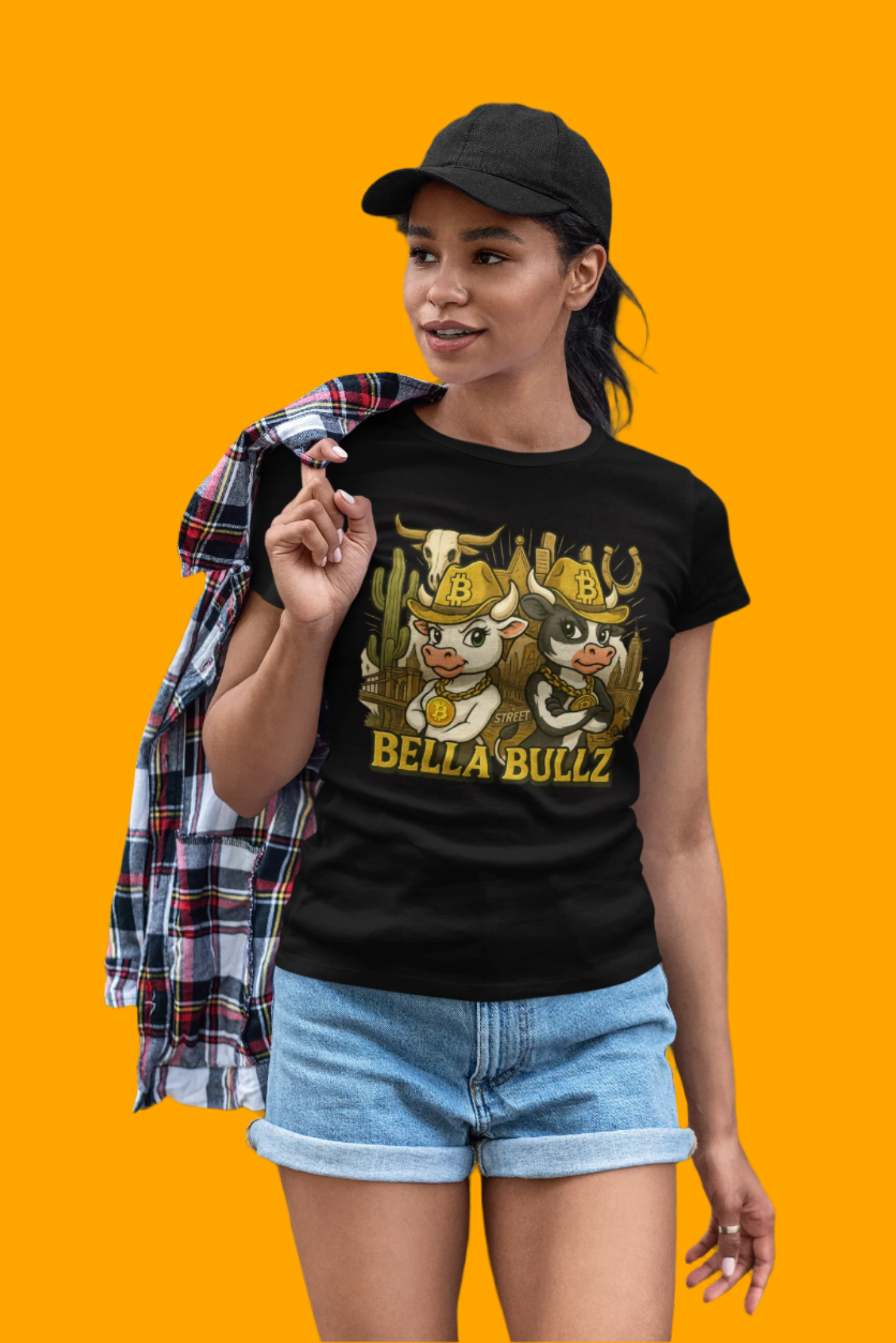 Cowgirl Themed Women's Midweight Cotton Tee - Bella Bullz Graphic Shirt, Casual Wear, Gift for Cowgirls, Rodeo Apparel, Unique Graphic Tee