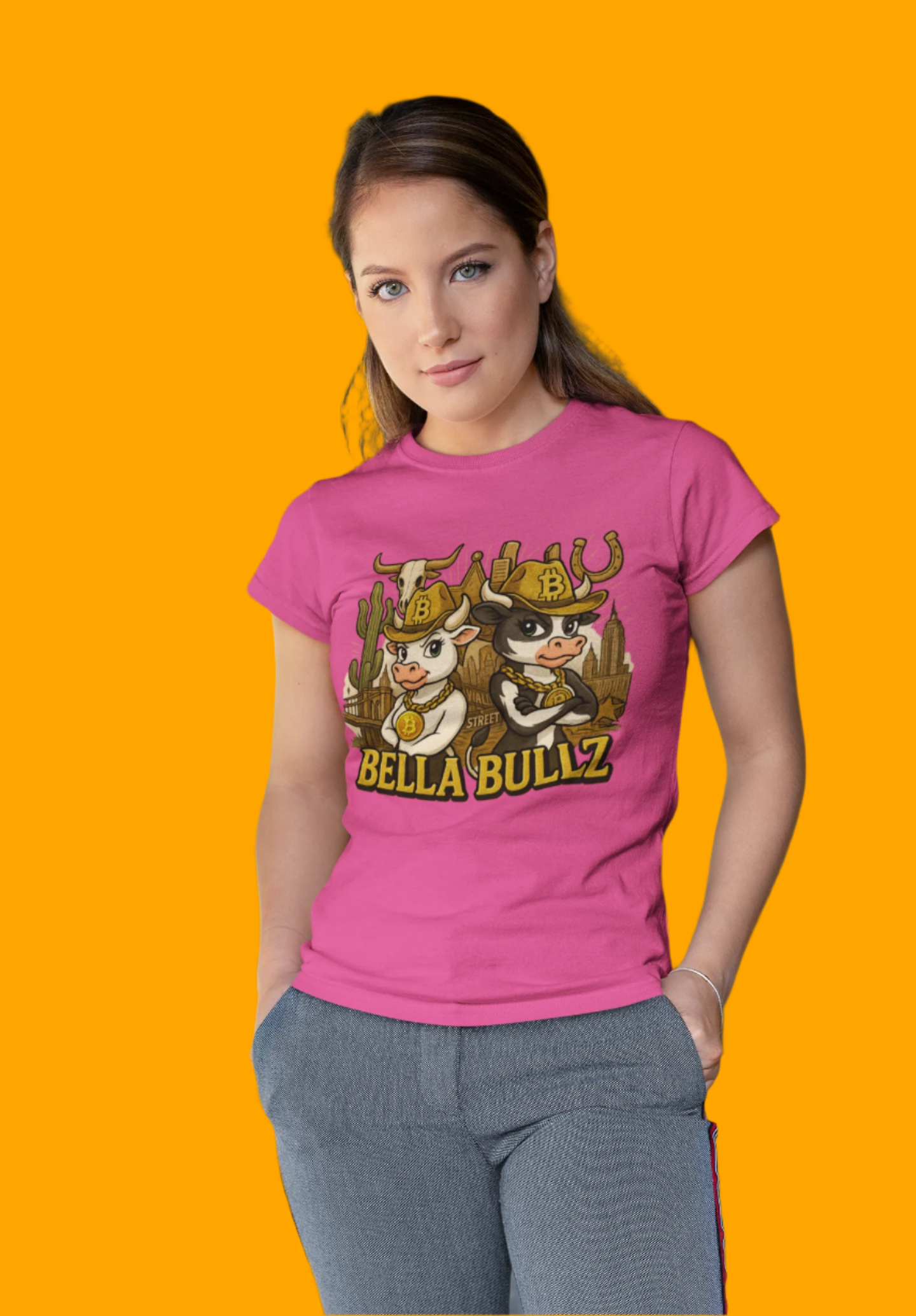 Cowgirl Themed Women's Midweight Cotton Tee - Bella Bullz Graphic Shirt, Casual Wear, Gift for Cowgirls, Rodeo Apparel, Unique Graphic Tee