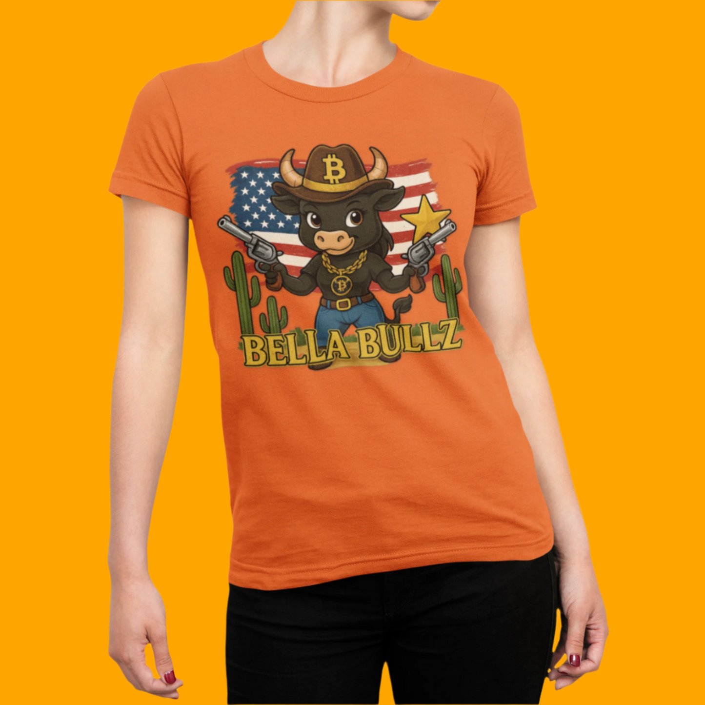 Western-Themed Women's Tee, Exclusive Designs, Crypto Lovers Bitcoin Patriotic Clothing, Cowgirl Women's Top, Americana Style