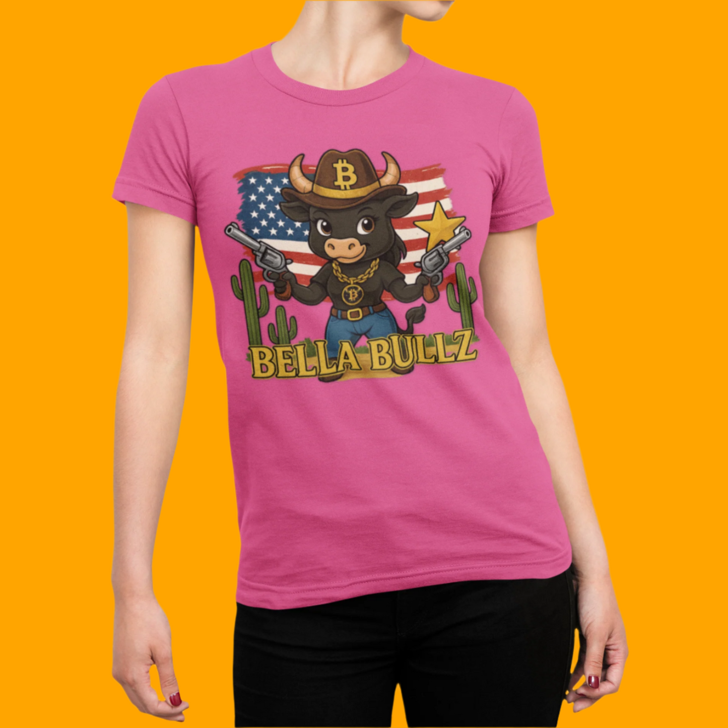 Western-Themed Women's Tee, Exclusive Designs, Crypto Lovers Bitcoin Patriotic Clothing, Cowgirl Women's Top, Americana Style