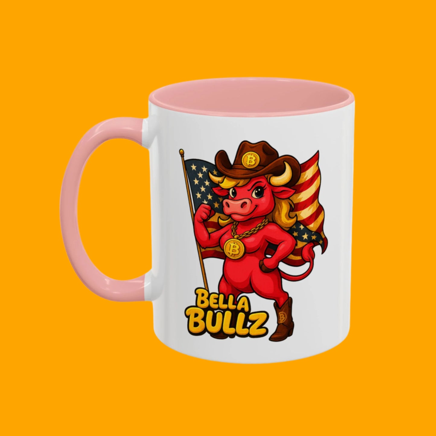 Texas-themed Accent Coffee Mug with Bella Bullz Design | Crypto Cowgirl Mug, Cactus Coffee Cup, Cute Animal Mug, Texas Pride
