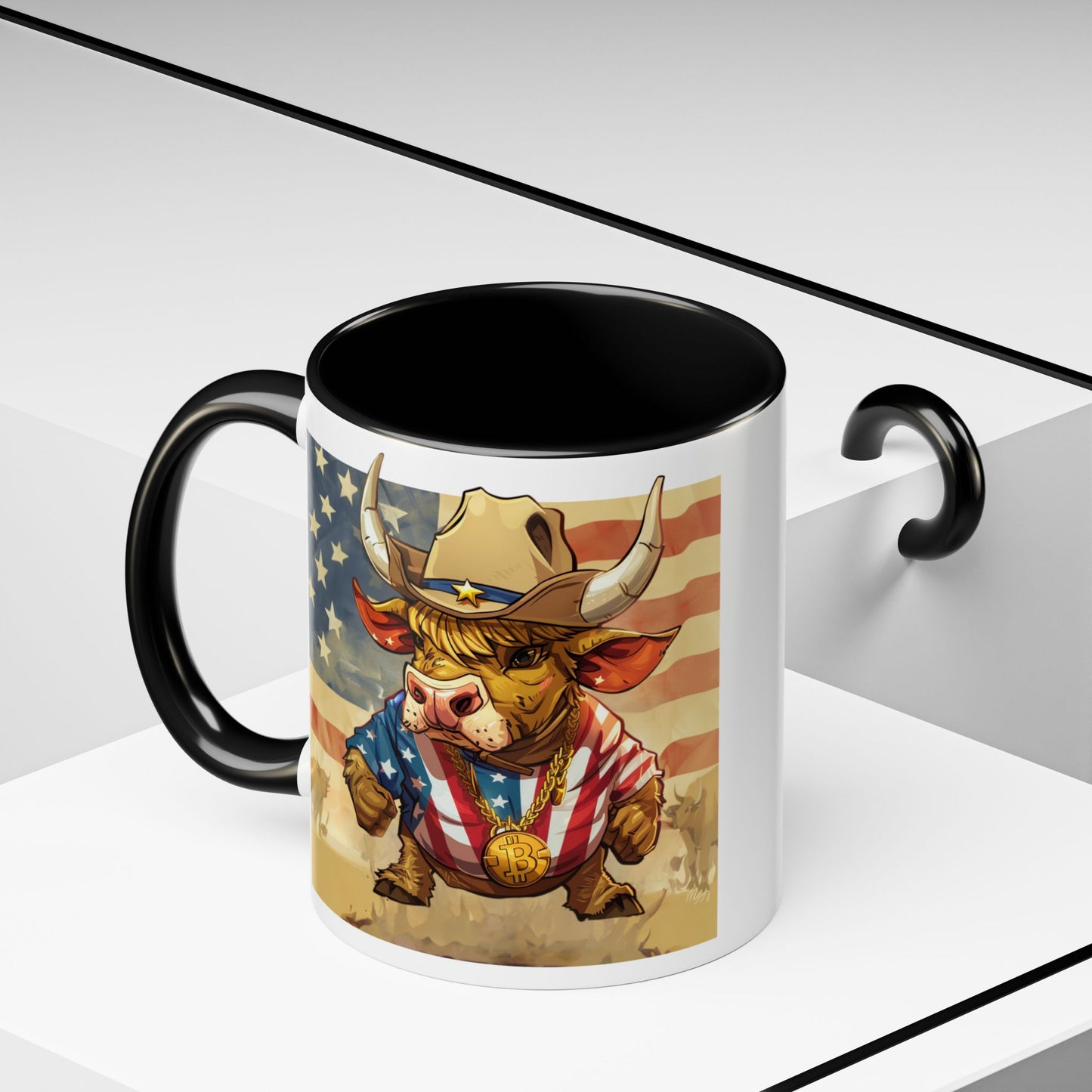 Bitcoin Bullz™ Bullish Accent Coffee Mug | Fun Crypto Coffee Cup | Gift for Bull Market Lovers Limited Design | Black Handle Accent