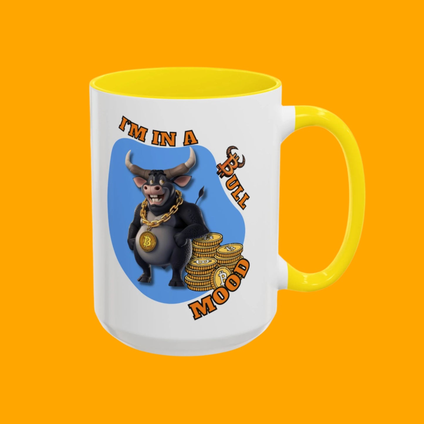 Bitcoin Bullz™ Bullish Accent Coffee Mug | Fun Crypto Coffee Cup | Gift for Bull Market Lovers Limited Design | Black Handle Accent