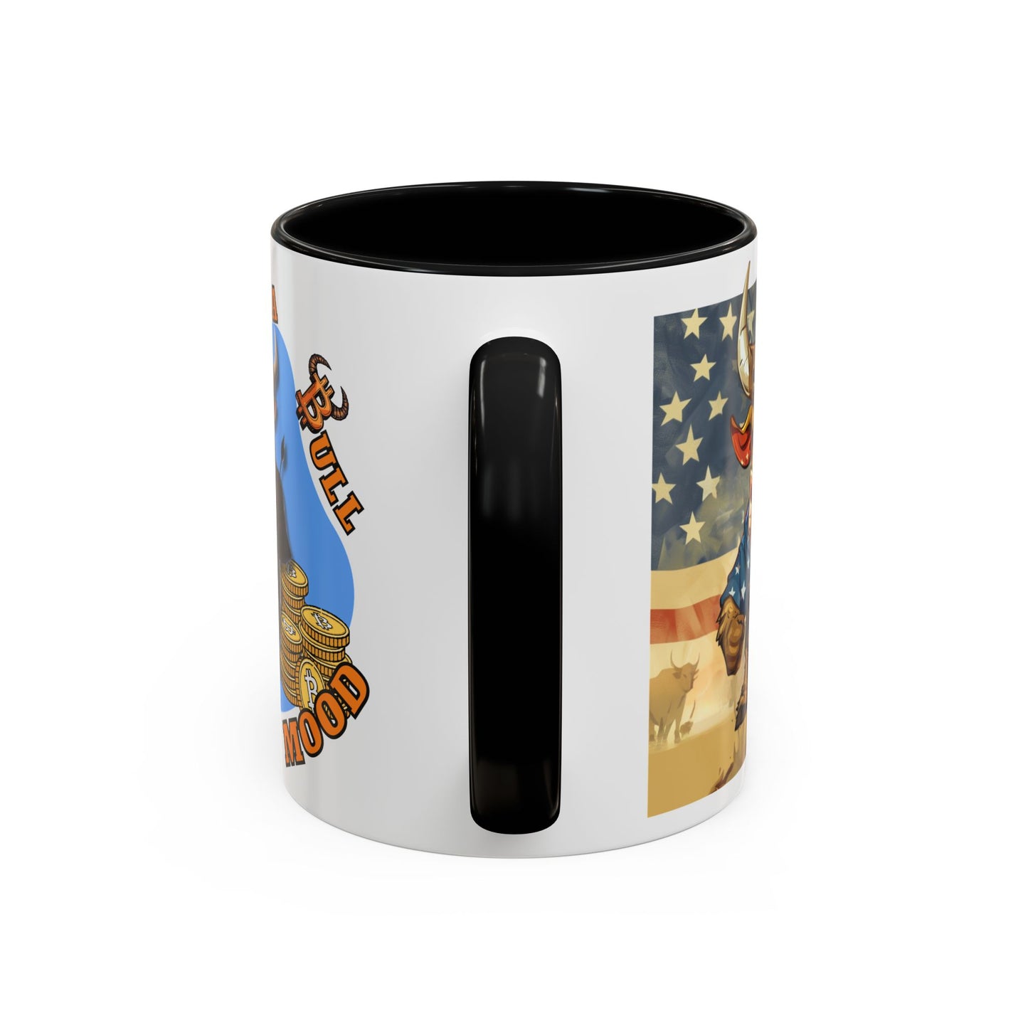 Bitcoin Bullz™ Bullish Accent Coffee Mug | Fun Crypto Coffee Cup | Gift for Bull Market Lovers Limited Design | Black Handle Accent