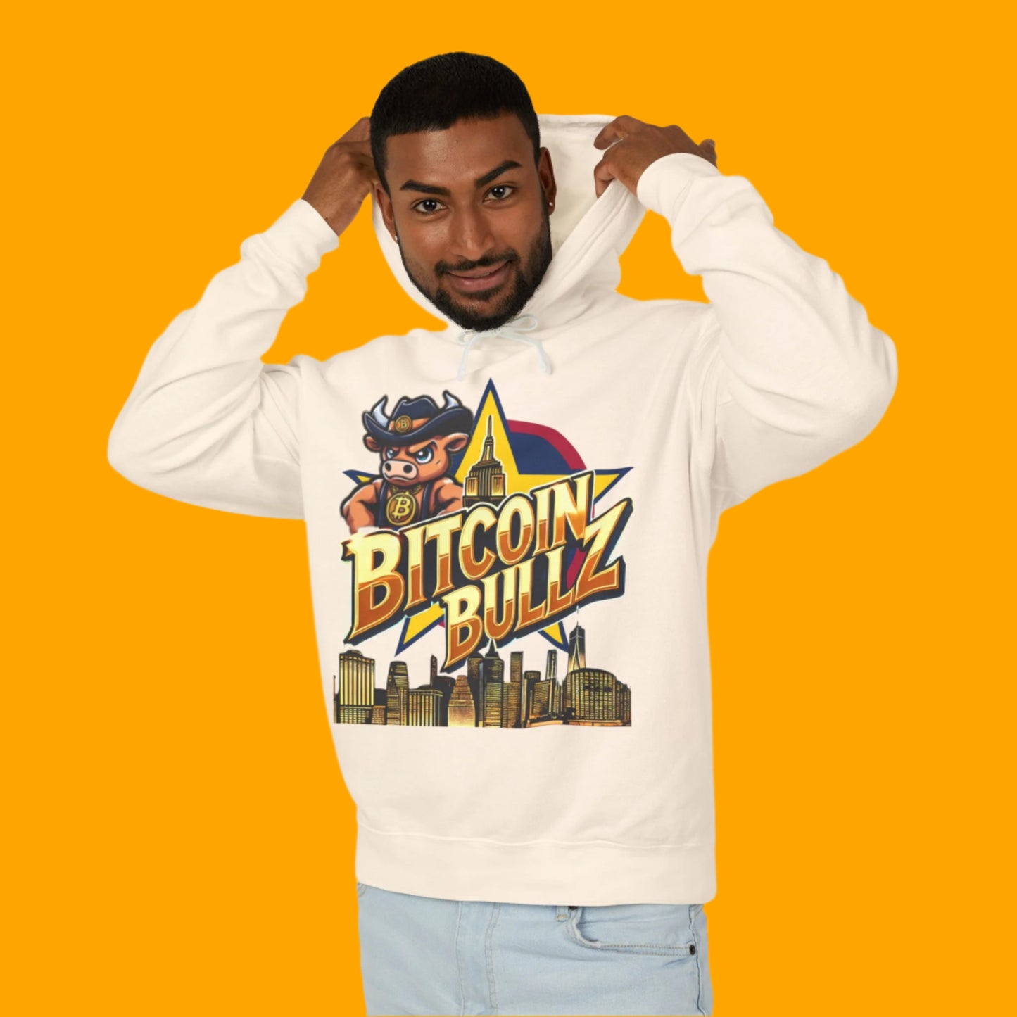 Men's Bitcoin Bullz Hoodie Lightweight Comic Book NYC streetwear Viral Style for Bitcoin Cowboys Urban Summer wear