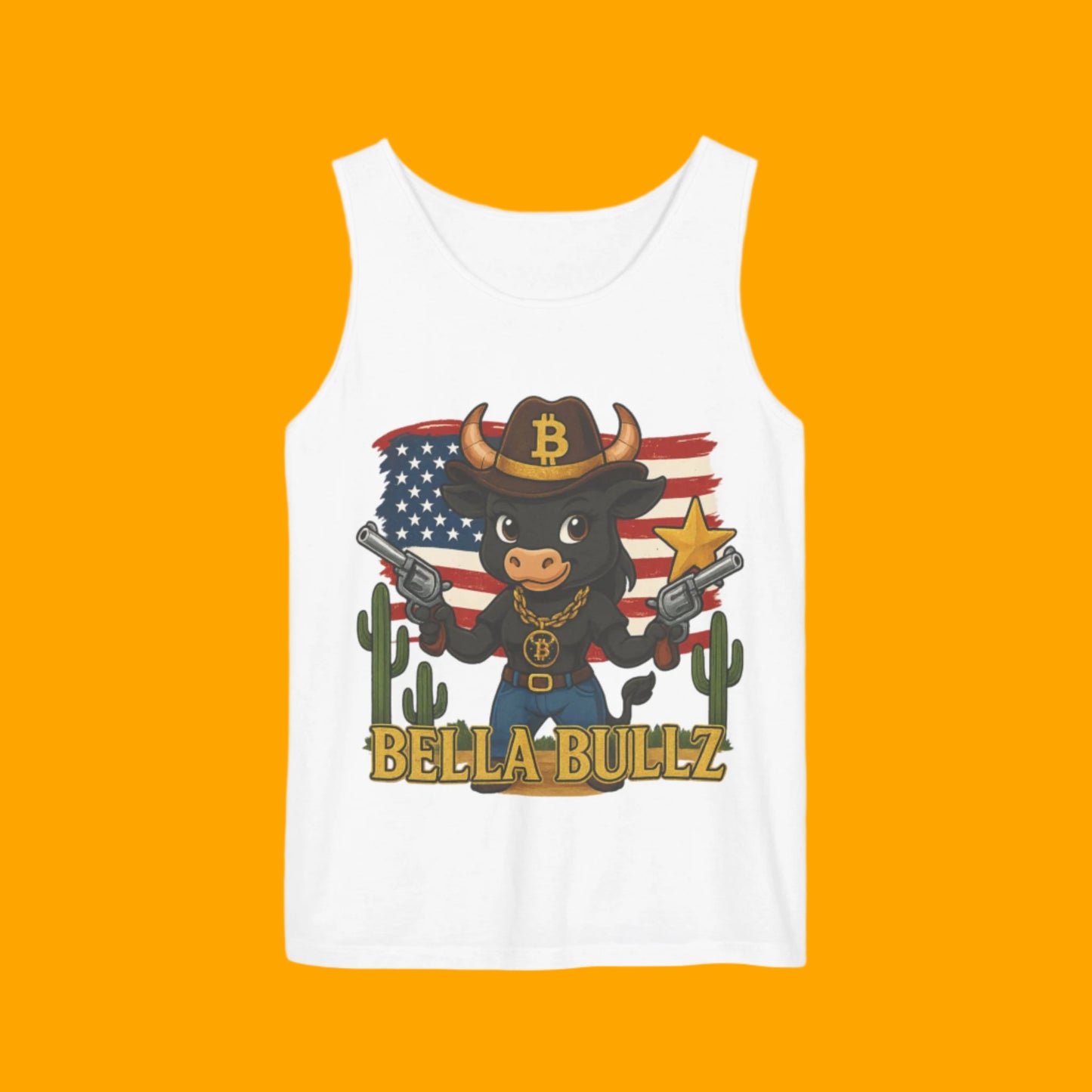 Cowboy-Themed Unisex Tank Top, Casual Summer Wear, Ideal for Rodeos and BBQs, Gift for Bull Lovers, 4th of July Celebration
