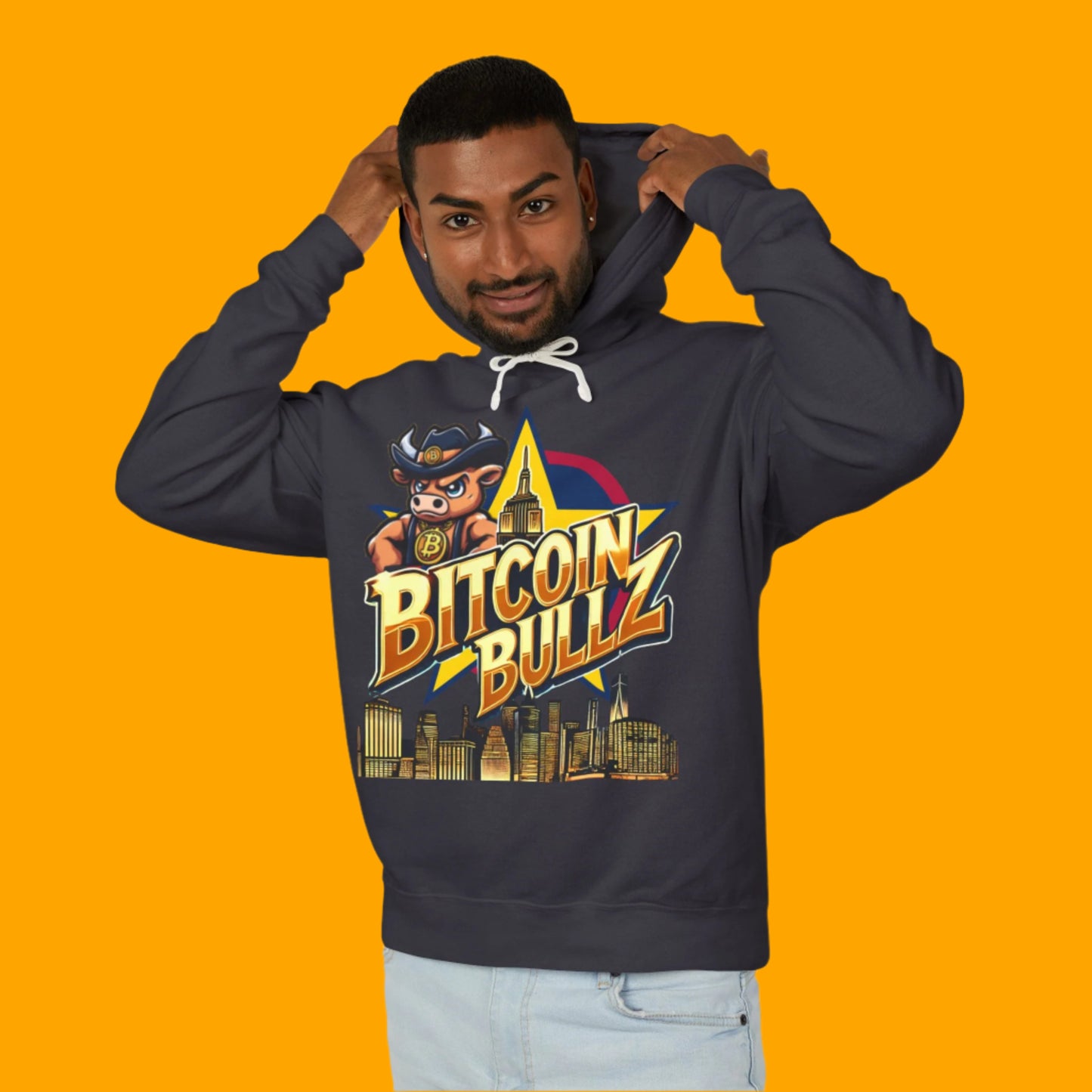 Men's Bitcoin Bullz Hoodie Lightweight Comic Book NYC streetwear Viral Style for Bitcoin Cowboys Urban Summer wear