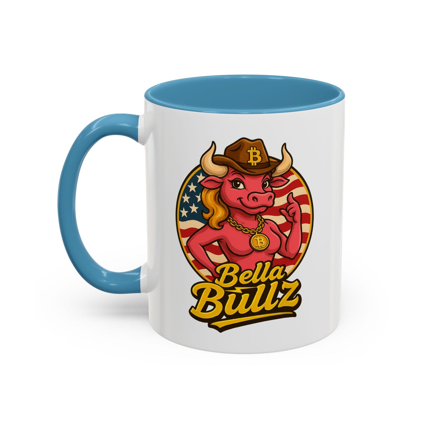 Crypto Lovers Accent Coffee Mug with Bella Bullz Design | Unique Gift for Cowgirls, American Pride Mug, BBQ Gatherings, Home Decor