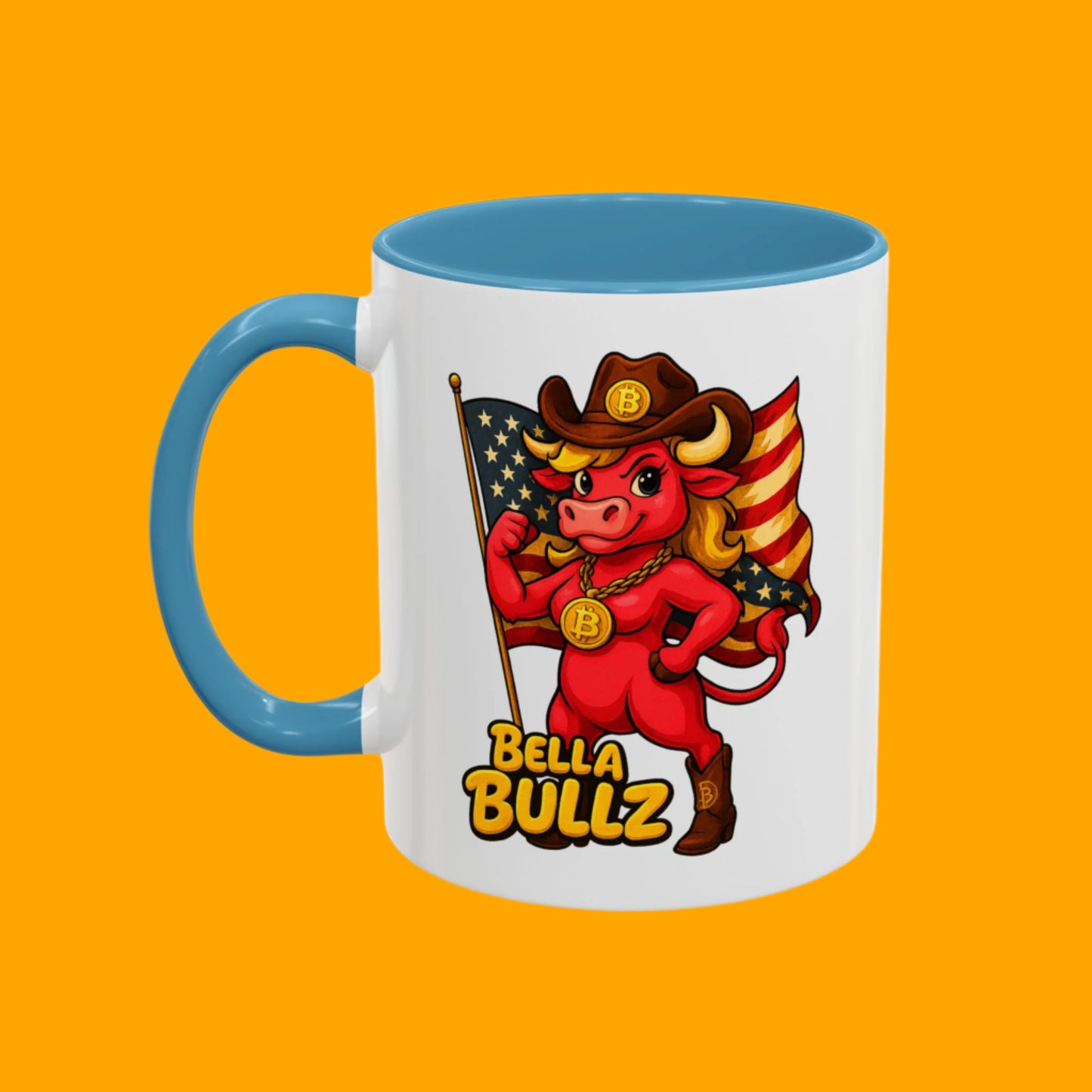 Texas-themed Accent Coffee Mug with Bella Bullz Design | Crypto Cowgirl Mug, Cactus Coffee Cup, Cute Animal Mug, Texas Pride