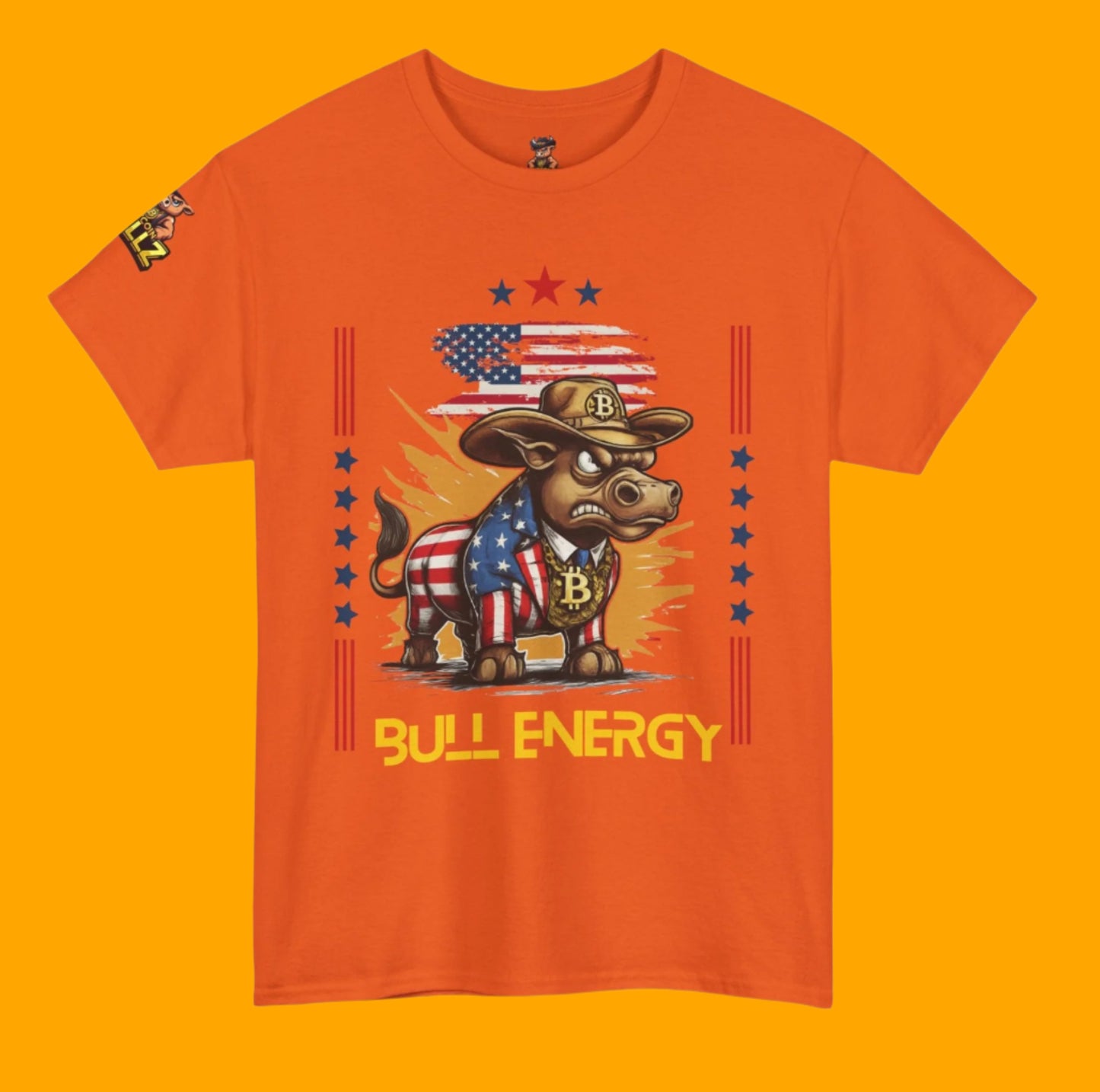 🔥 Bitcoin Bullz™ Patriotic Crypto Street Tee – Cartoon Style Bull Expression Bold USA Design for Bitcoin Bulls & Independence Lovers 🔥