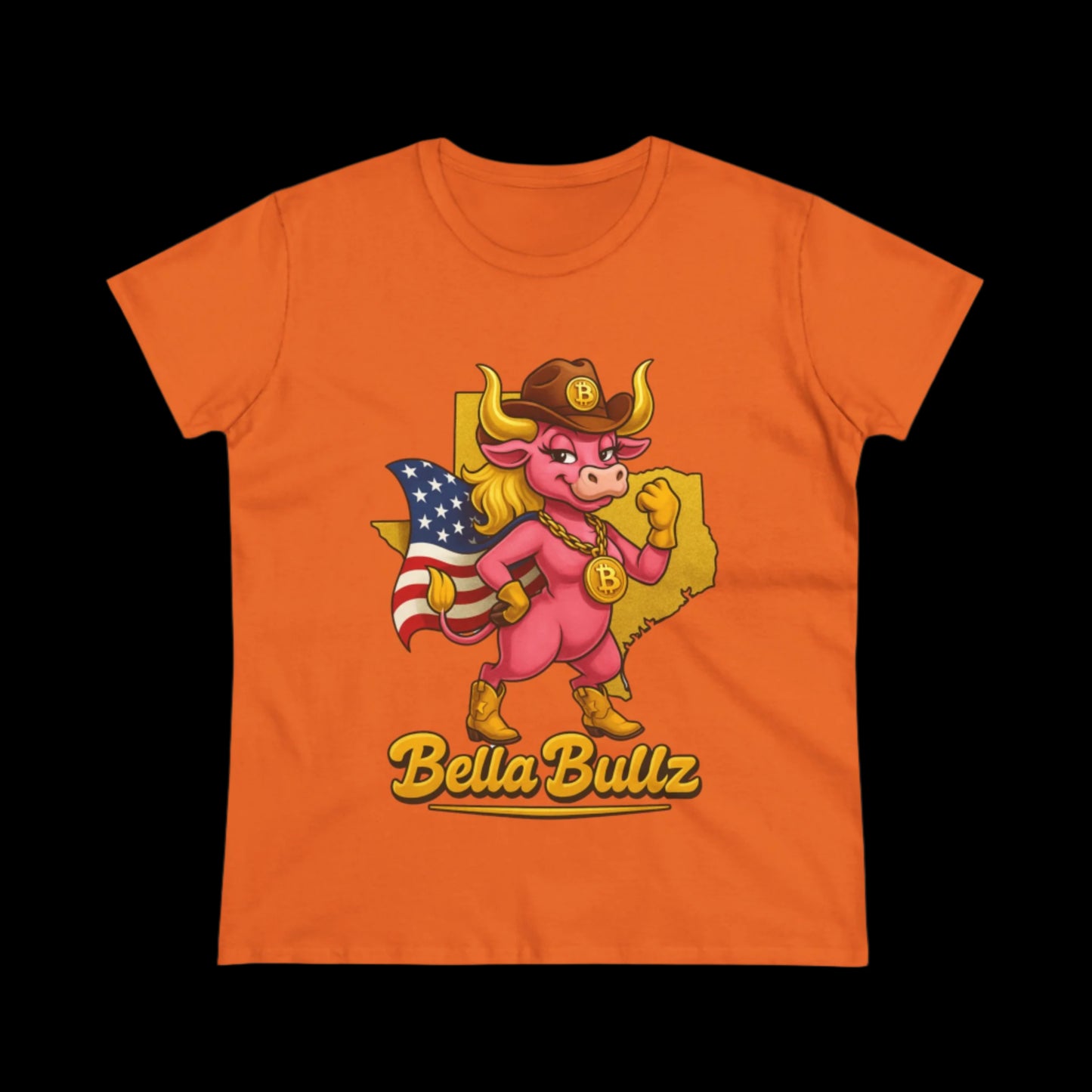 Bella Bullz Women's Cotton Tee Fun Texas Cowgirl Design for Crypto Lovers of all Ages