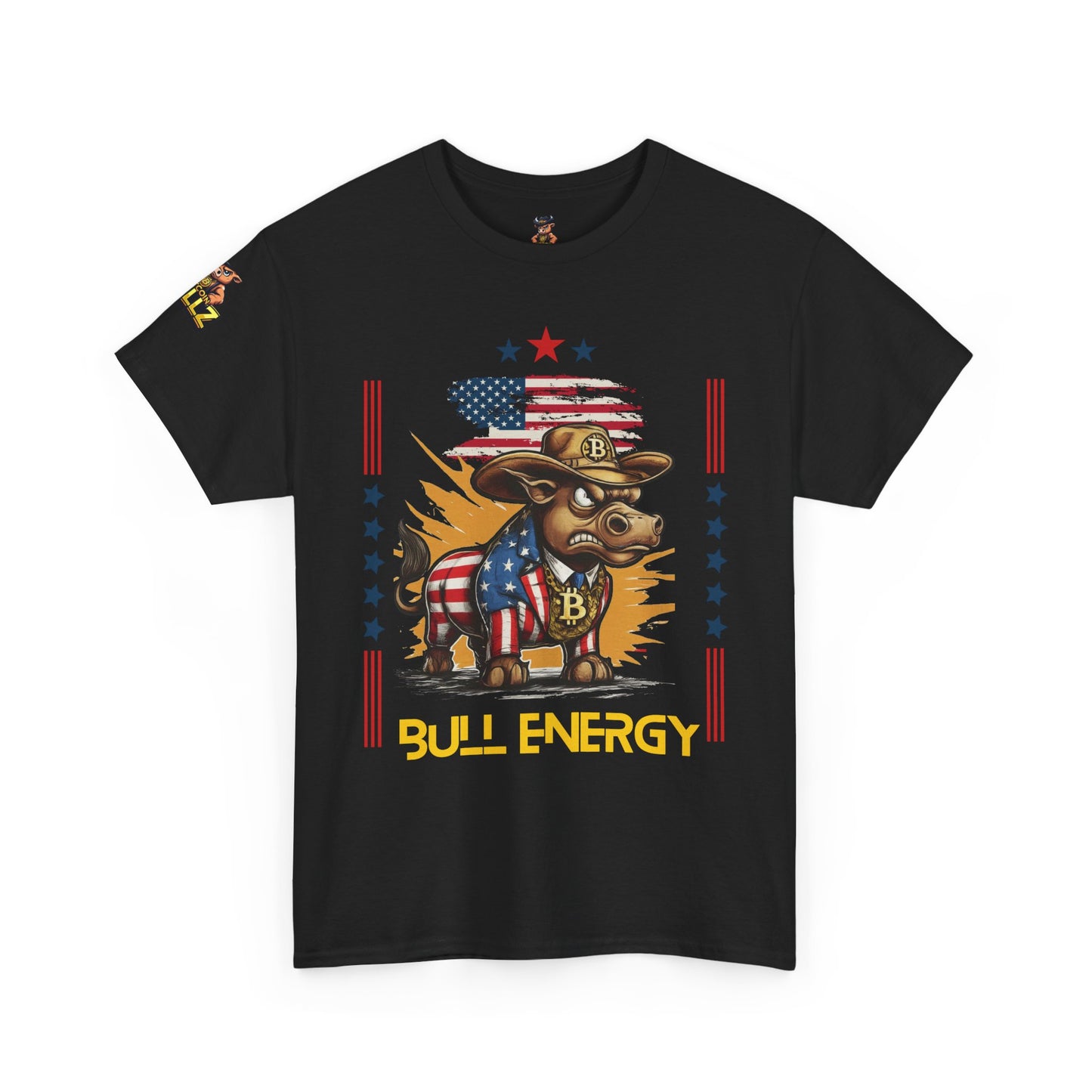🔥 Bitcoin Bullz™ Patriotic Crypto Street Tee – Cartoon Style Bull Expression Bold USA Design for Bitcoin Bulls & Independence Lovers 🔥