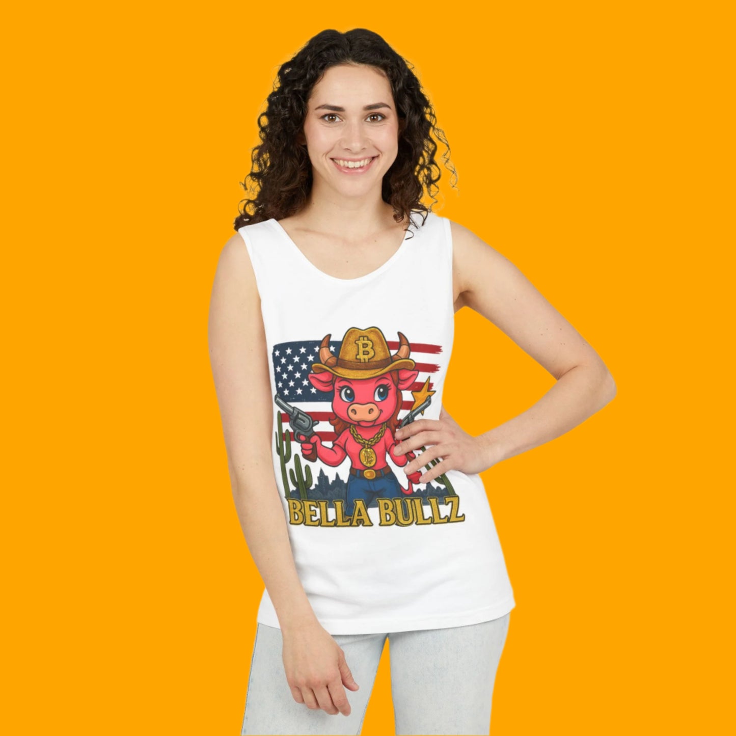 Bella Bullz™ Graphic Tank Top | Women's Garment Dyed T-Shirt, Crypto Cowgirl Western Outfit, Summer Festival