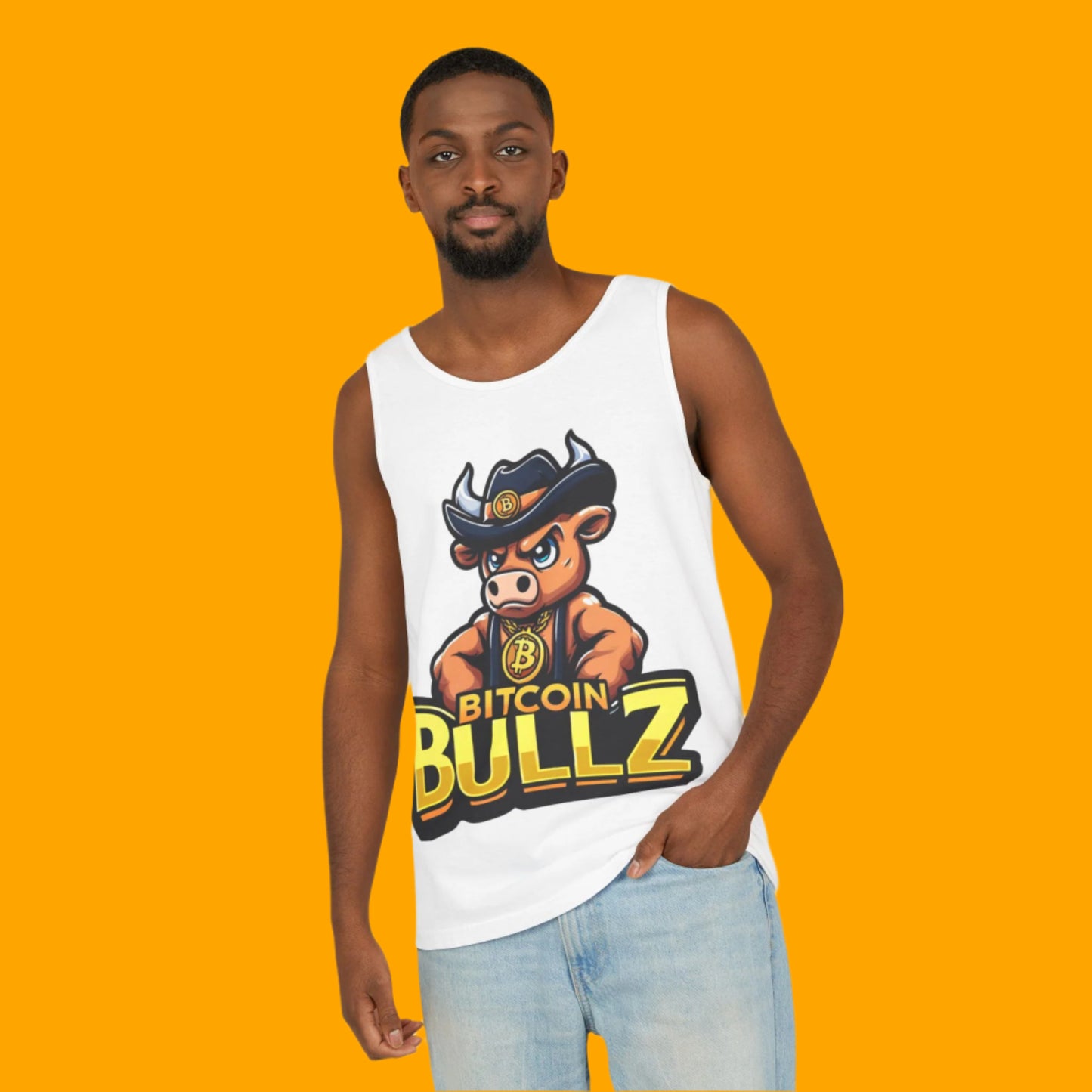 Bitcoin Bullz Garment-Dyed Tank Top | Crypto Lover Gift | Men's Summer Wear | Graphic Tee for Festivals, Beach, Gym