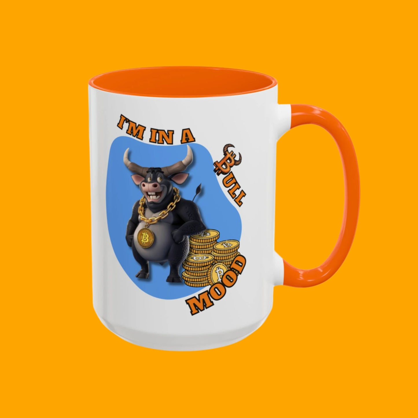 Bitcoin Bullz™ Bullish Accent Coffee Mug | Fun Crypto Coffee Cup | Gift for Bull Market Lovers Limited Design | Black Handle Accent