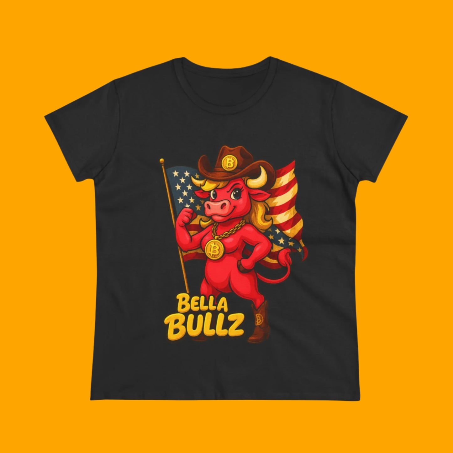 Bella Bullz Women's Cotton Tee - Proud Bitcoin Cowgirl Crypto Lovers Design