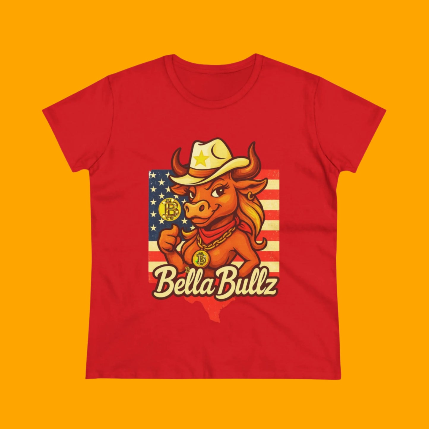 Bella Bullz Women's Fashion Cotton Tee - Fun Texas Crypto Cowgirl Design
