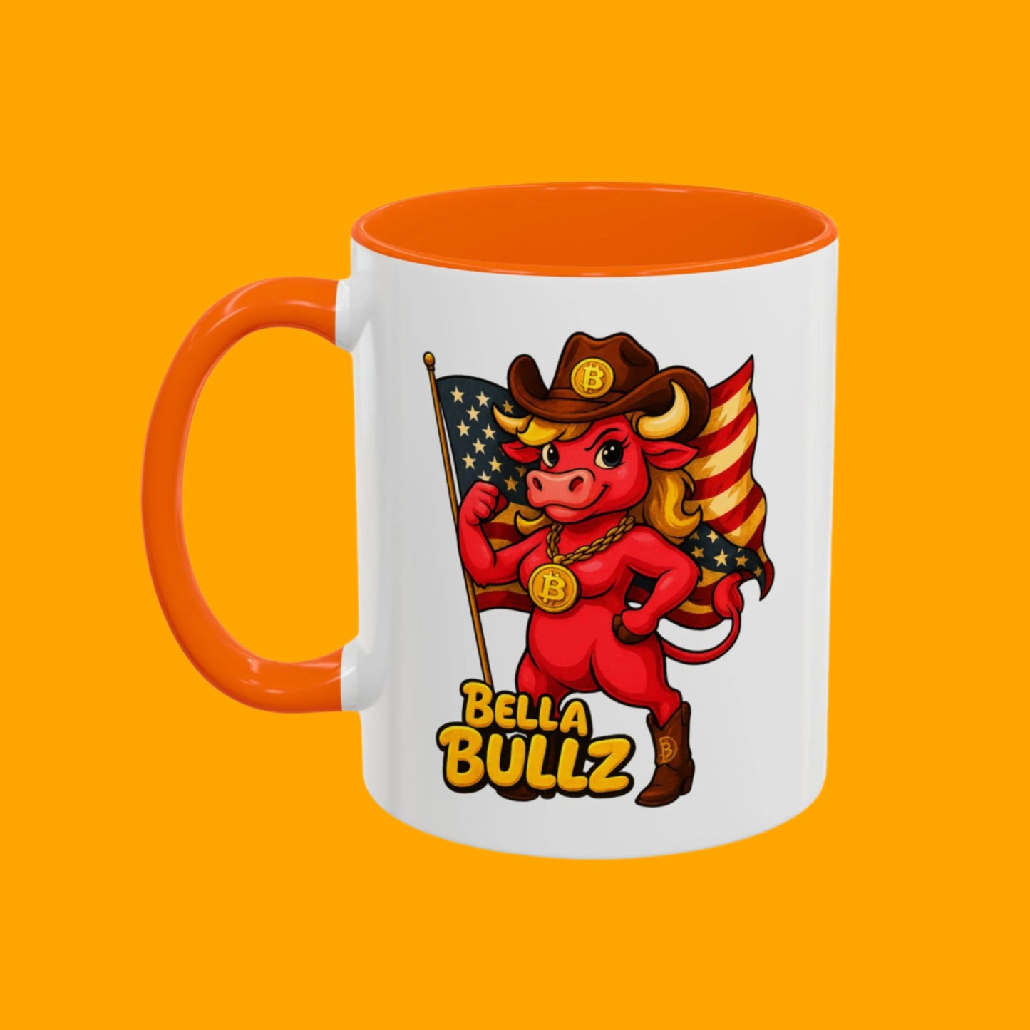 Texas-themed Accent Coffee Mug with Bella Bullz Design | Crypto Cowgirl Mug, Cactus Coffee Cup, Cute Animal Mug, Texas Pride